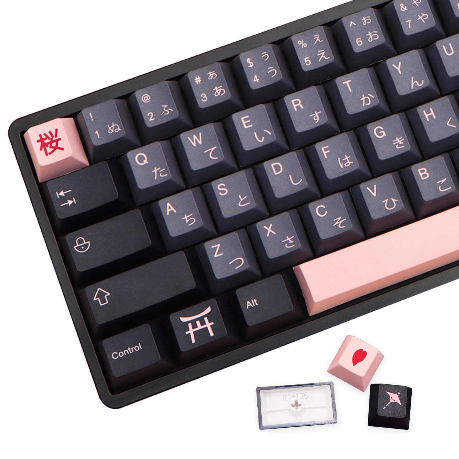 MOLGRIA Keycaps 136 Set Night Sakura for Full Sized Keyboard, Custom PBT Cherry Profile Key Caps Japanese Style with Keycap Puller for Cherry MX 104/87/68/61 60 Percent ANSI/ISO Layout Keyboard