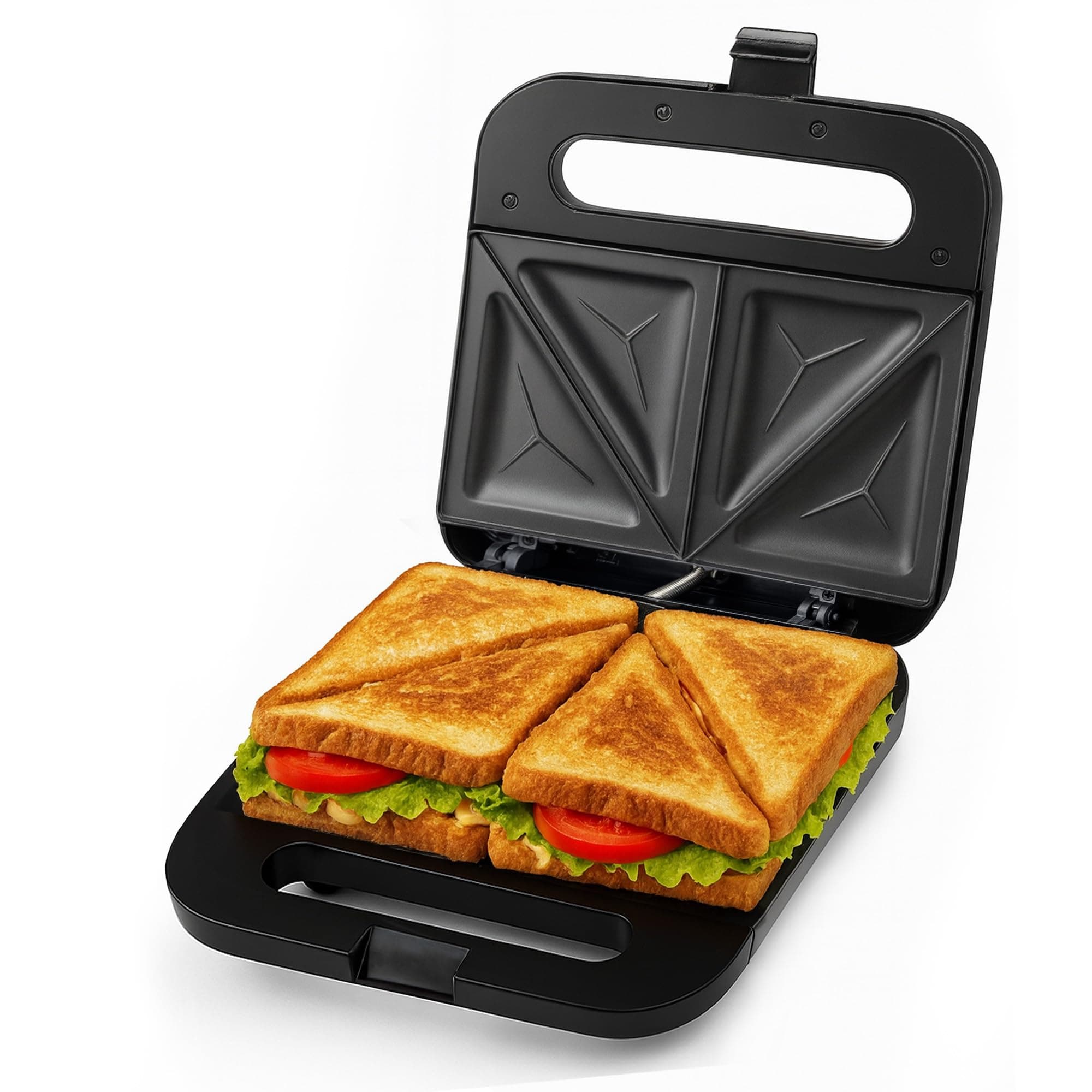 OVENTE Electric Sandwich Maker with Non-Stick Plates, Indicator Lights, Cool Touch Handle, Easy to Clean and Store, Perfect for Cooking Breakfast, Grilled Cheese, Tuna Melts and Snacks, Black GPS401B