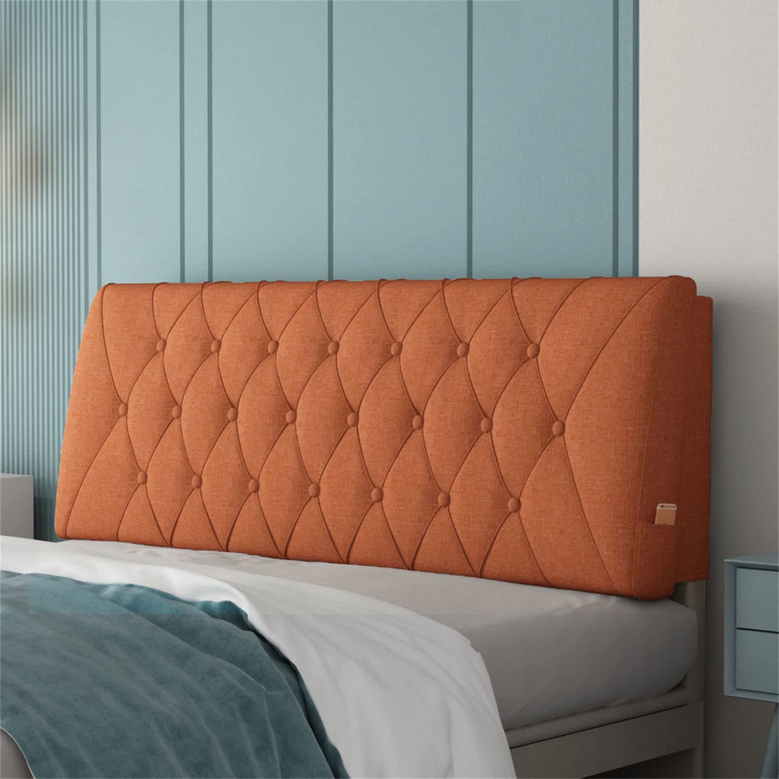 ZZYY Bedside Cushion Bed Backrest Linen Headboard Cushion Support Reading Pillow Bolster for Twin Full Queen King Daybed Bed Bunk Bed Removable Washable,Orange,63"/160cm