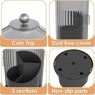 Makeup Brush Organizer with Lid, 360° Rotating Clear Dustproof Makeup Brush Organizer for Vanity Desk Bathroom Countertop (Black)