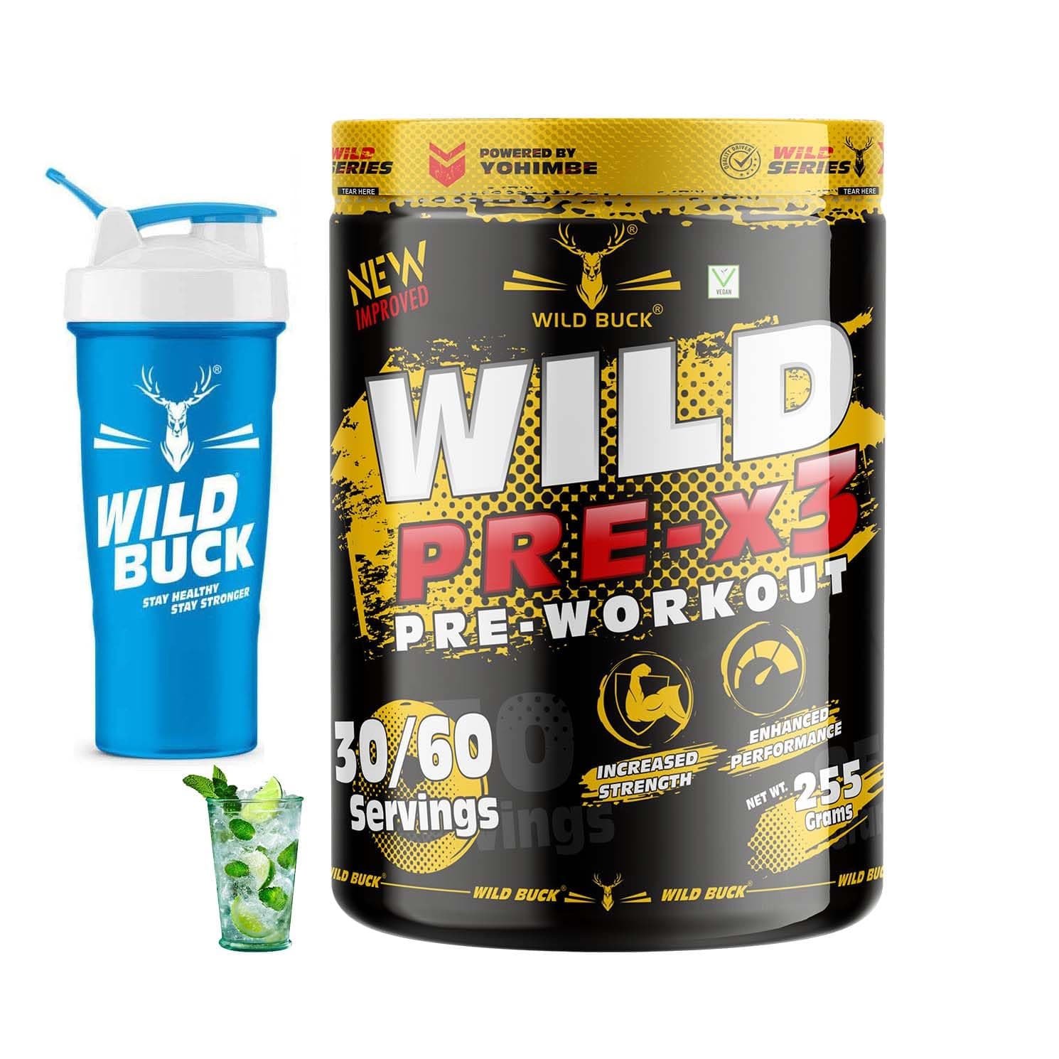 - Wild Pre-X3 Hardcore Pre-Workout Supplement With Creatine Monohydrate,Explosive Muscle Pump -For Men & Women [30-60 Servings,Virgin Mojito,255 G] Free Shaker Powder,2 Count