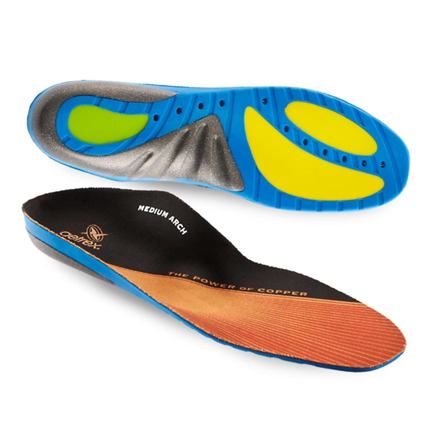 Aetrex Custom Select Series Medium Arch Orthotics Shoe Inserts for Men and Women - Men's 10 Black/Copper