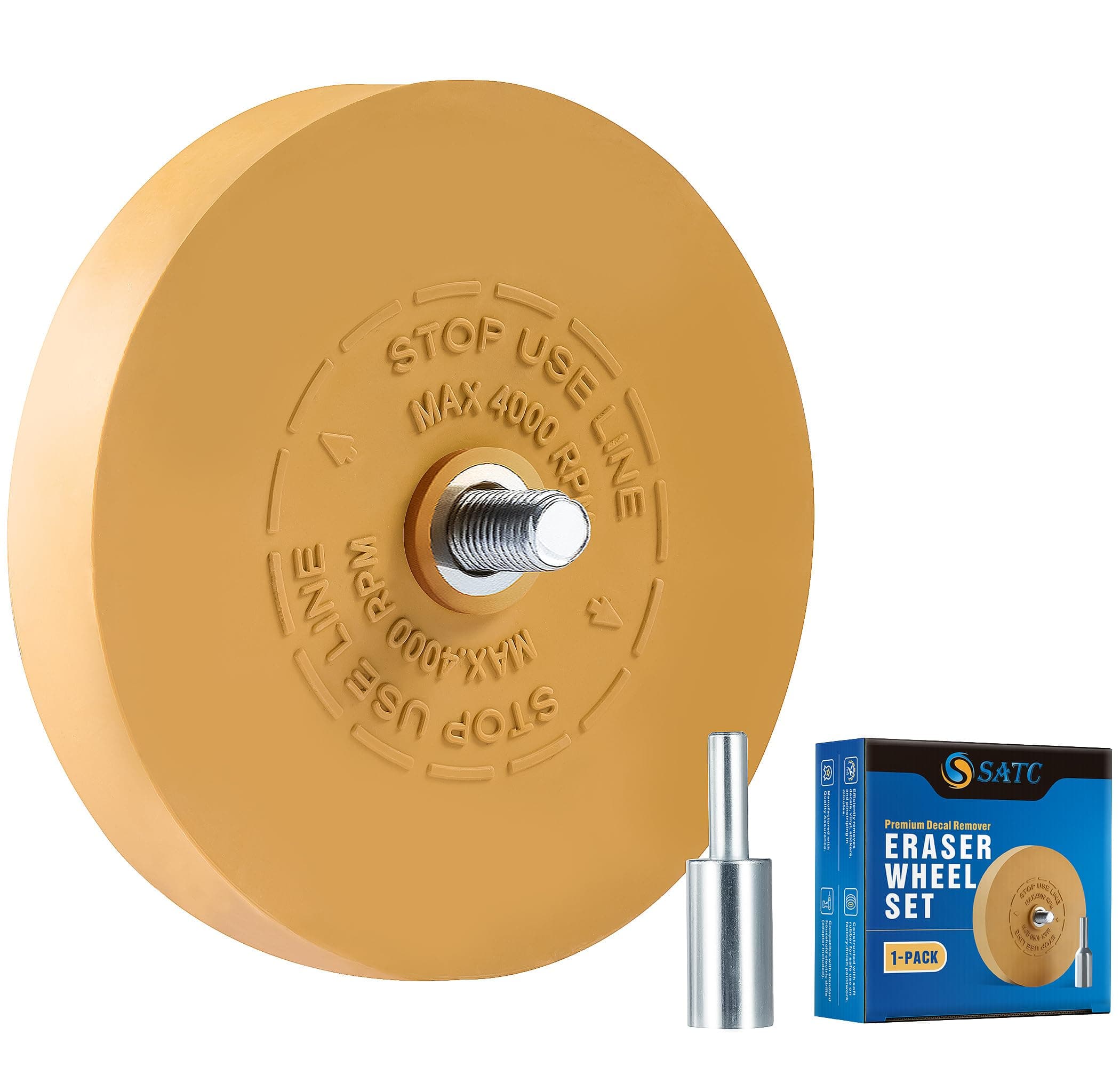 SATC Decal Eraser Wheel for Drill 1 Pack Rubber Eraser Wheel Car Vinyl Decal Emblem Sticker Remover Wheel Pin Stripe Adhesive Remover Tool with Adapter