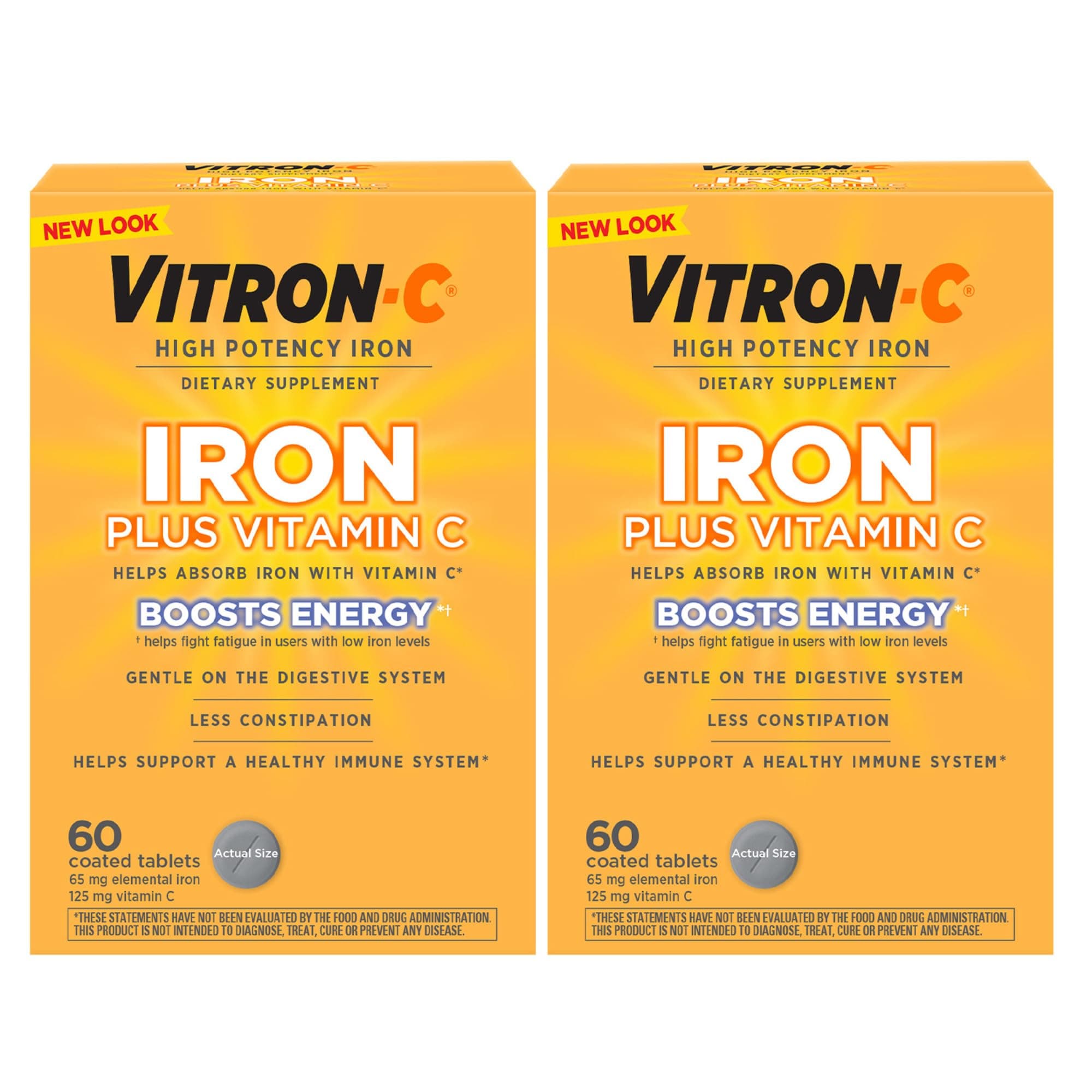 Iron Supplement, Once Daily, High Potency Iron Plus Vitamin C, Support Red Blood Cell Production, Dye Free Tablets, 60 Count, 2 Pack