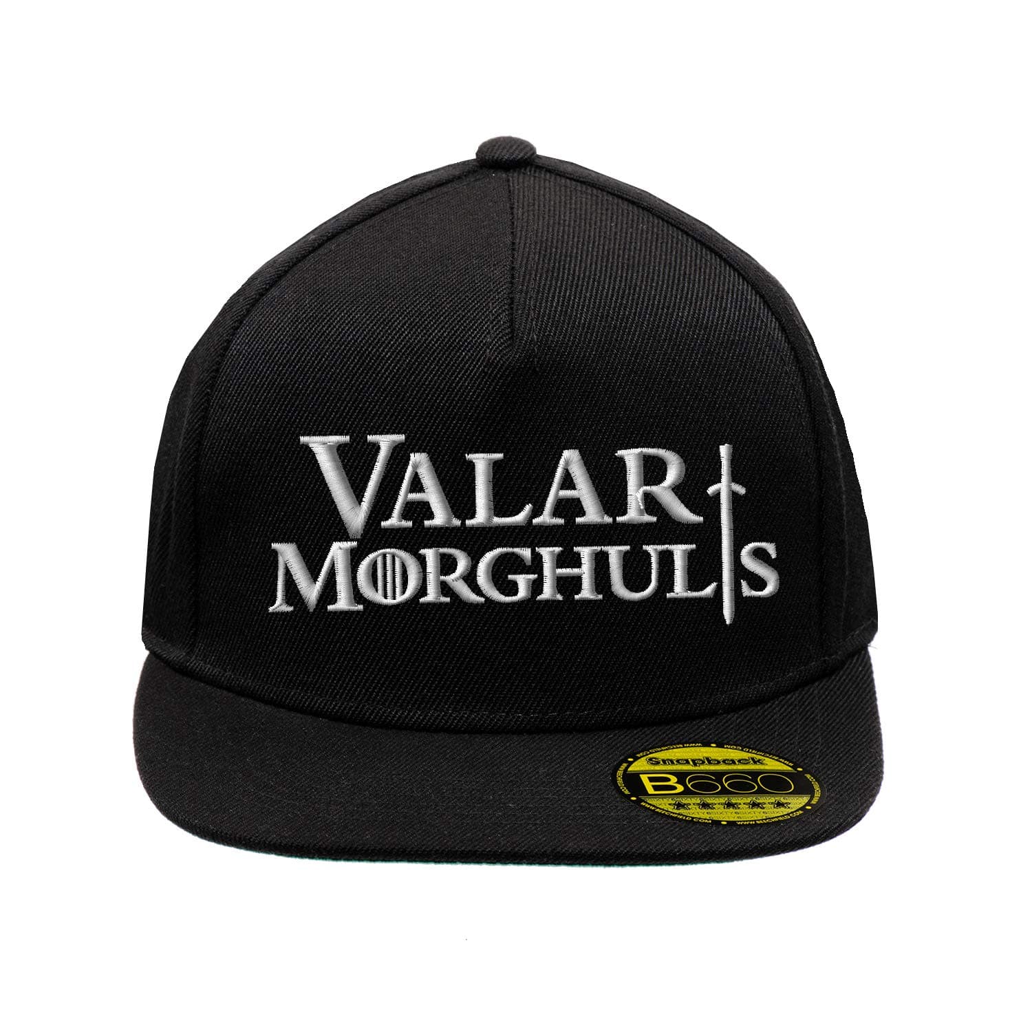 BroiderStudioValar Morghulis Game of Thrones White Hat Flat Peak Adjustable Snapback Unisex Original Embroidered Urban Logo Cap