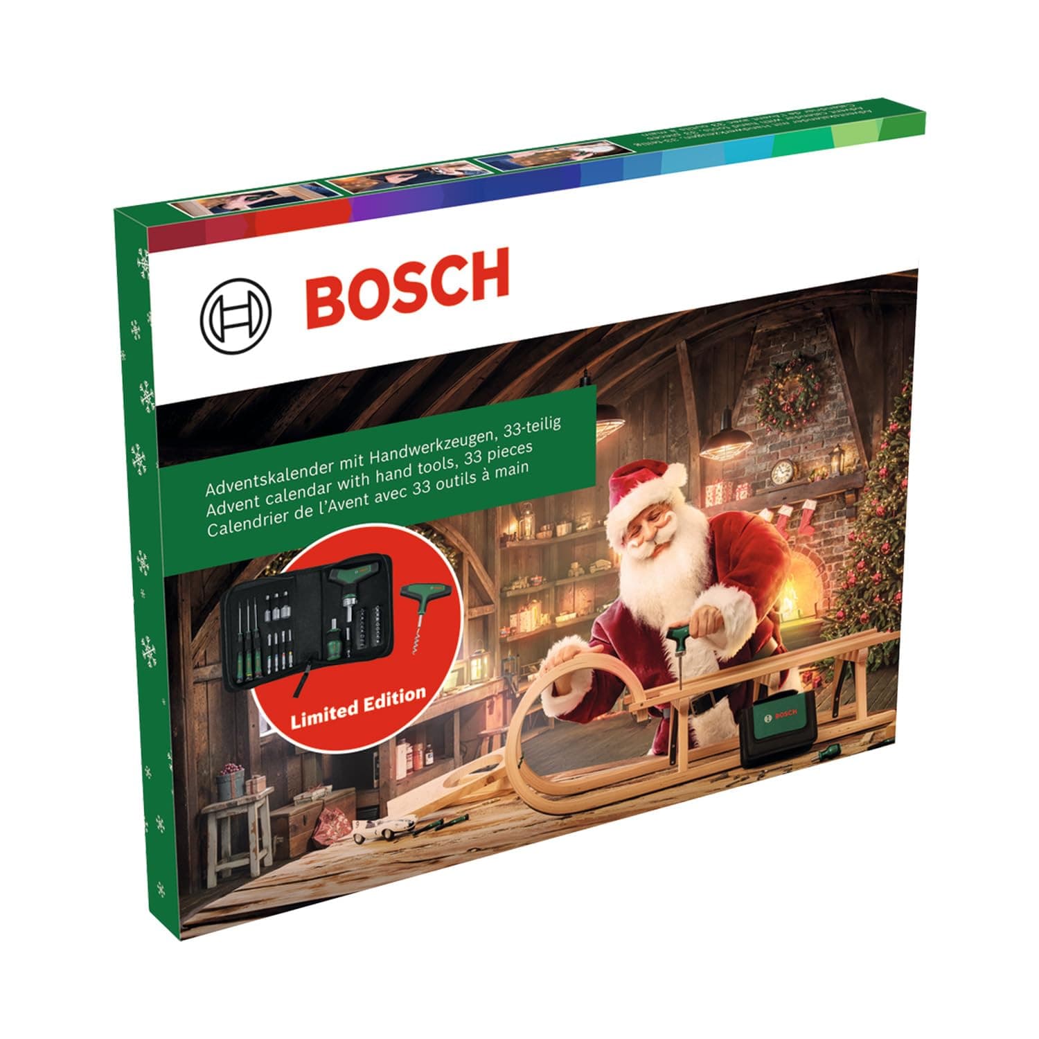 Bosch Hand Tools Advent Calendar 2024, 33 Pieces (Tool Set with Bit Ratchet Screwdriver T-Handle, Precision Screwdriver, Bit Screwdriver Stubby, Accessories, Corkscrew, Bag)