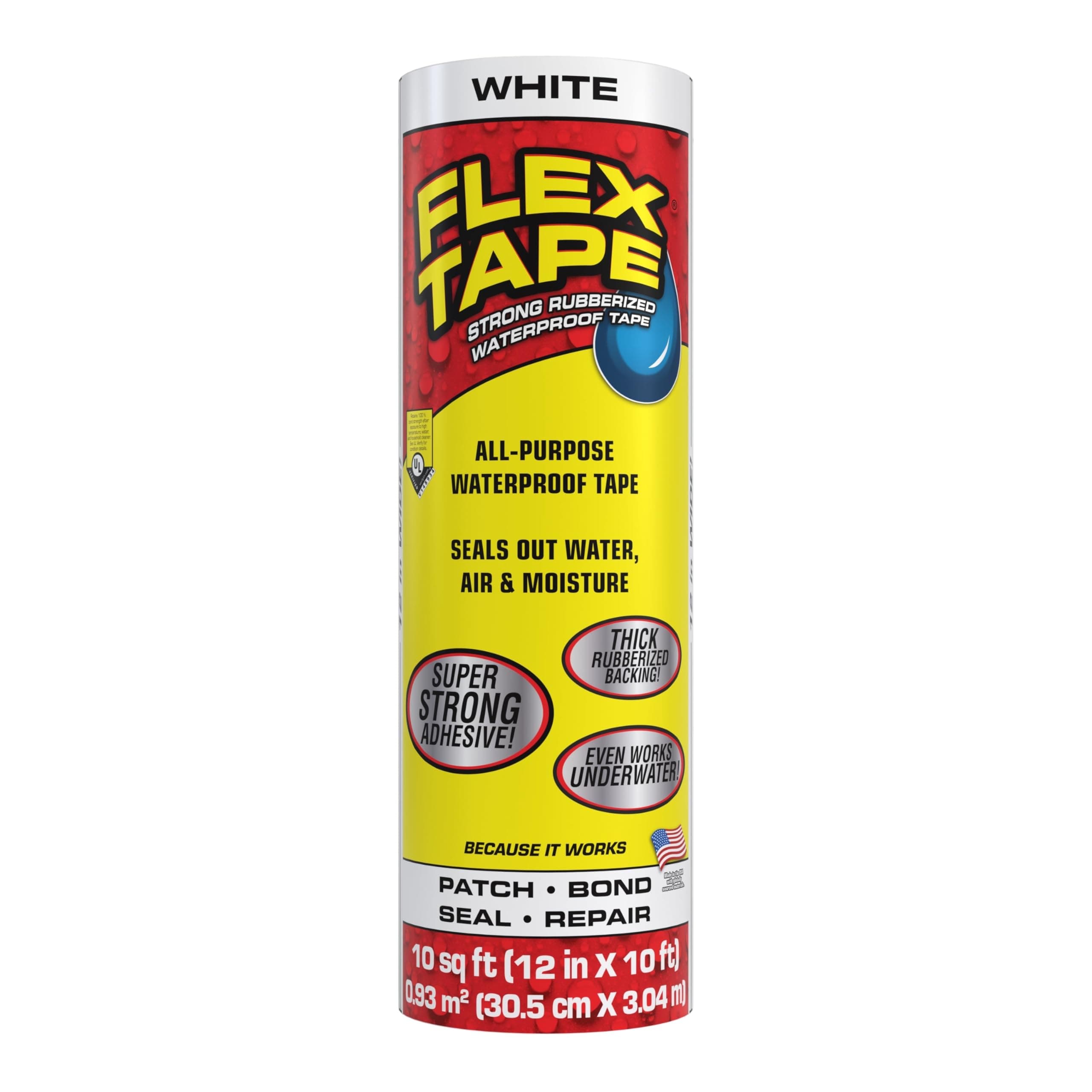 Flex Tape, Original Thick Flexible Rubberized Waterproof Tape - Seal and Patch Leaks, Works Underwater, Indoor Outdoor - Home RV Roof Plumbing and Pool Repairs, White, 12 in x 10 ft, Pack of 1