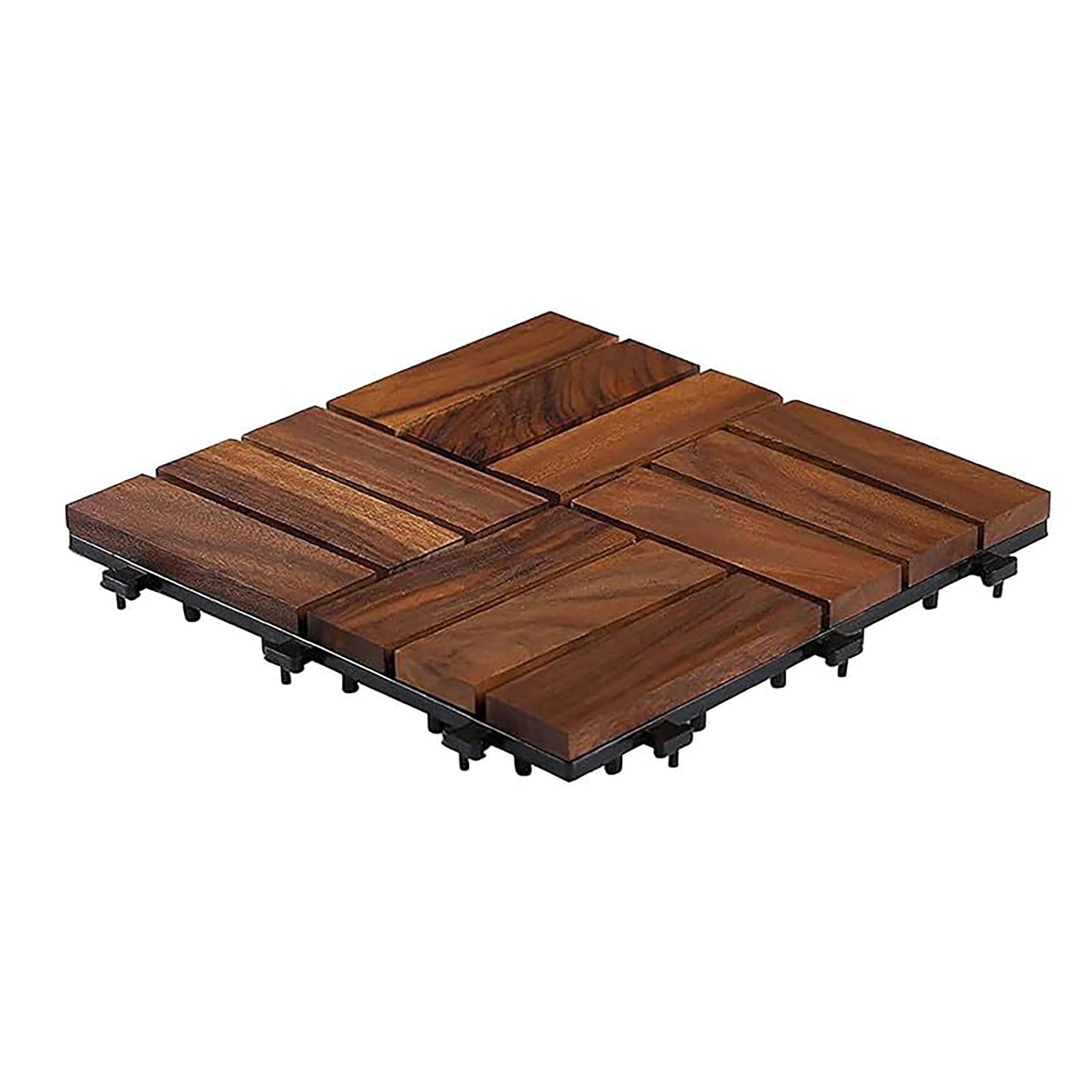 Deck Tiles with Interlocking | 1 Piece Walnut Wood Floor Decking Water Resistant Tile for Balcony, Terrace, Garden | Quick Flooring Solution for Indoor/Outdoor (Dark Brown, 1 Piece)
