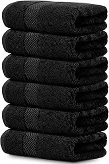 White Classic Luxury Black Hand Towels, 100% Cotton Bathroom Hand Towels Set of 6, Hotel Towels Extra 40x76 cm, Quality Small Cloths Bathroom Sets for Hands, Makeup Towels | Deep Black, 6 Pack