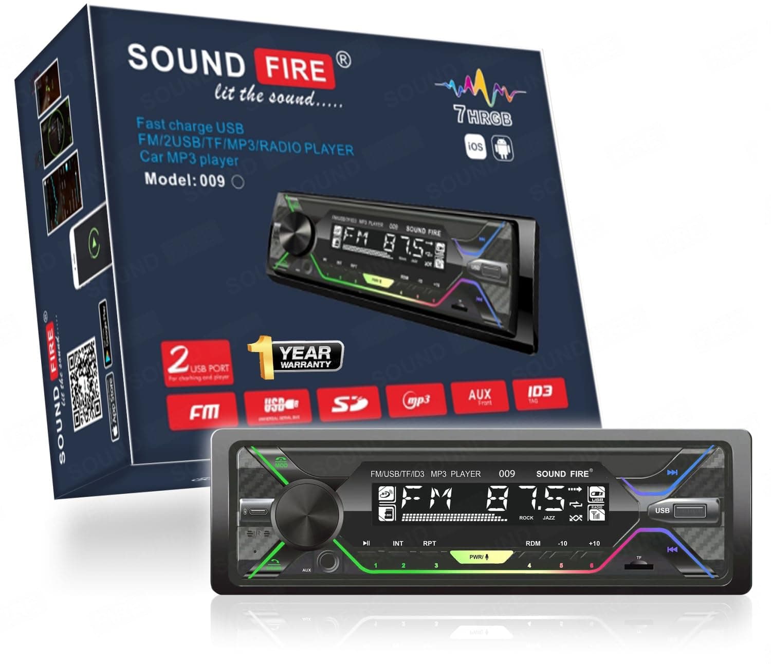 SOUND FIRE 009 Charge Pro+ C-USB/FM/SD/AUX/Bluetooth Wireless with Phone Caller Id Receiver Universal Car Stereo (Single Din)