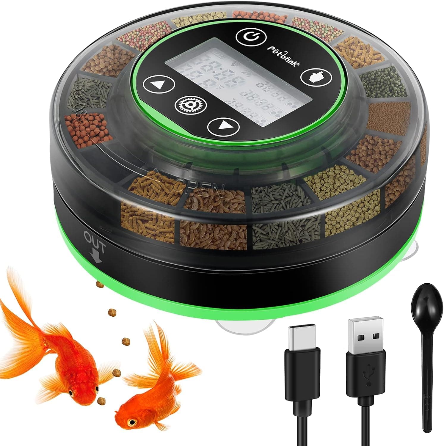 Automatic Fish Feeder for Aquarium - Auto Food Dispenser with Timer - Rechargeable Timer Feeder with USB Cable & LCD Display - Auto Fish Feeder with Moisture-Proof Design of Fish Food