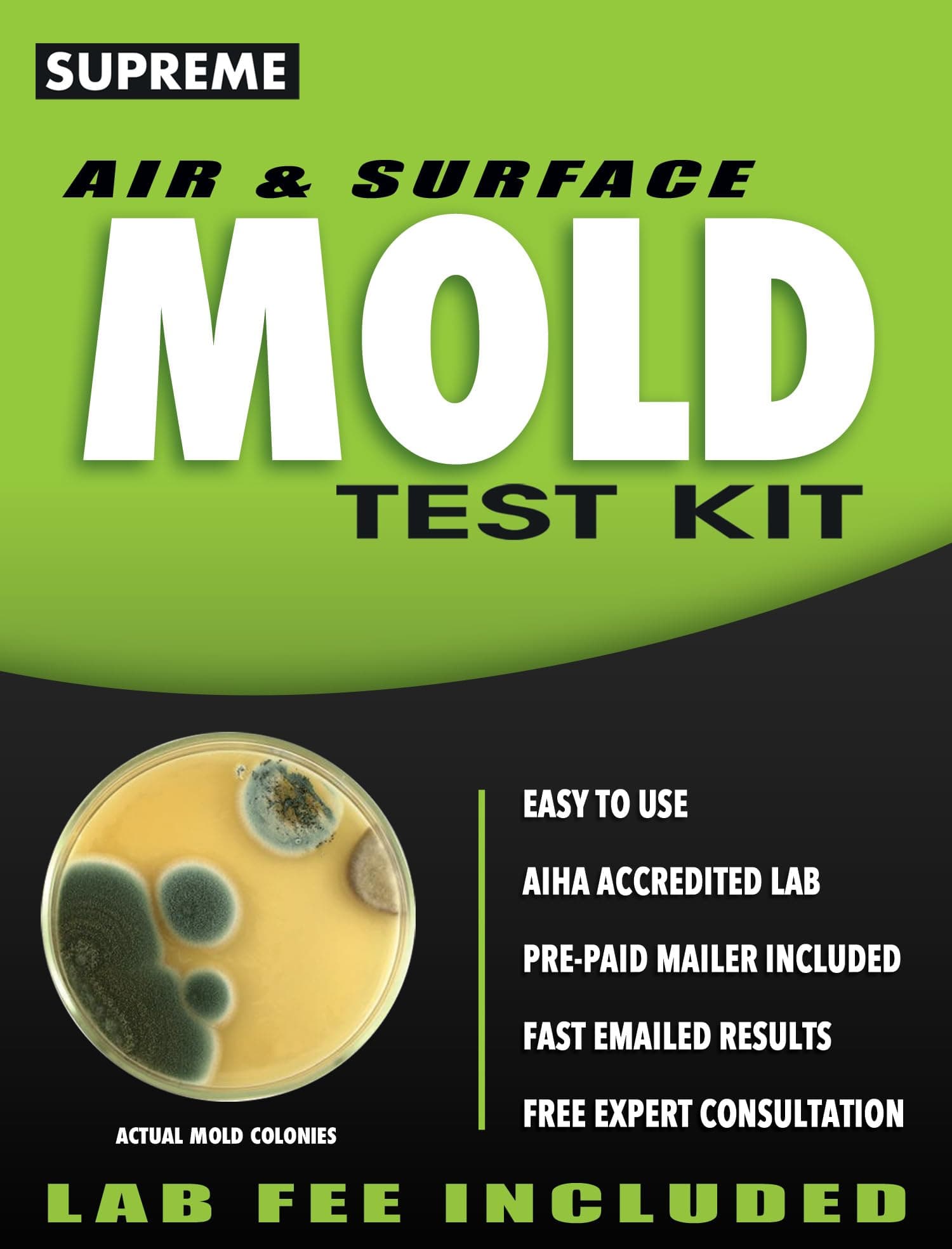 Supreme DIY Air & Surface Mold Test Kit - Pre-Paid Return Mailer & Expert Consultation - Professional Lab Analysis