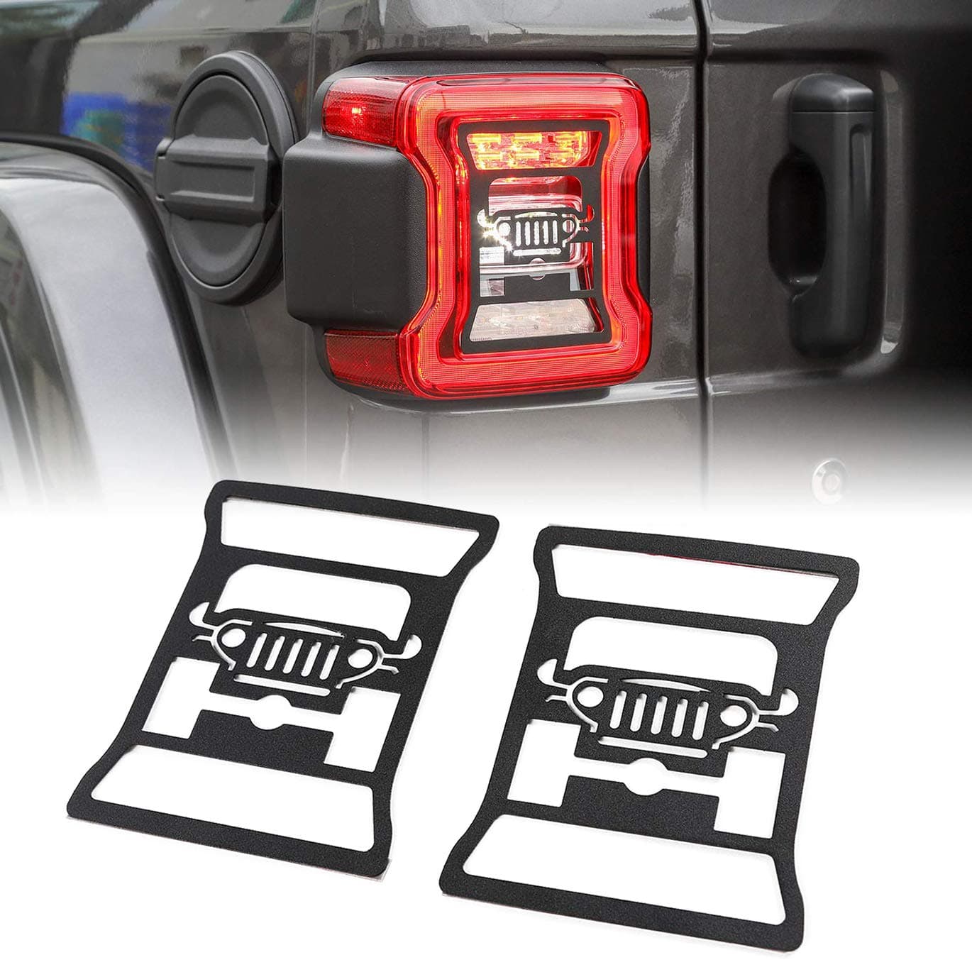 Iparts Black Taillight Guard Tail Light Cover Protector for 2018 2019 Jeep Wrangler Accessories JL JLU - Jeep Face Style2