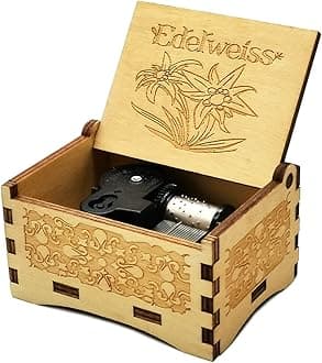 Edelweiss music box,Wooden Music box playing edelweiss,Laser Engraved Clockwork Driven,Edelweiss gifts for women/kids (Edelweiss)