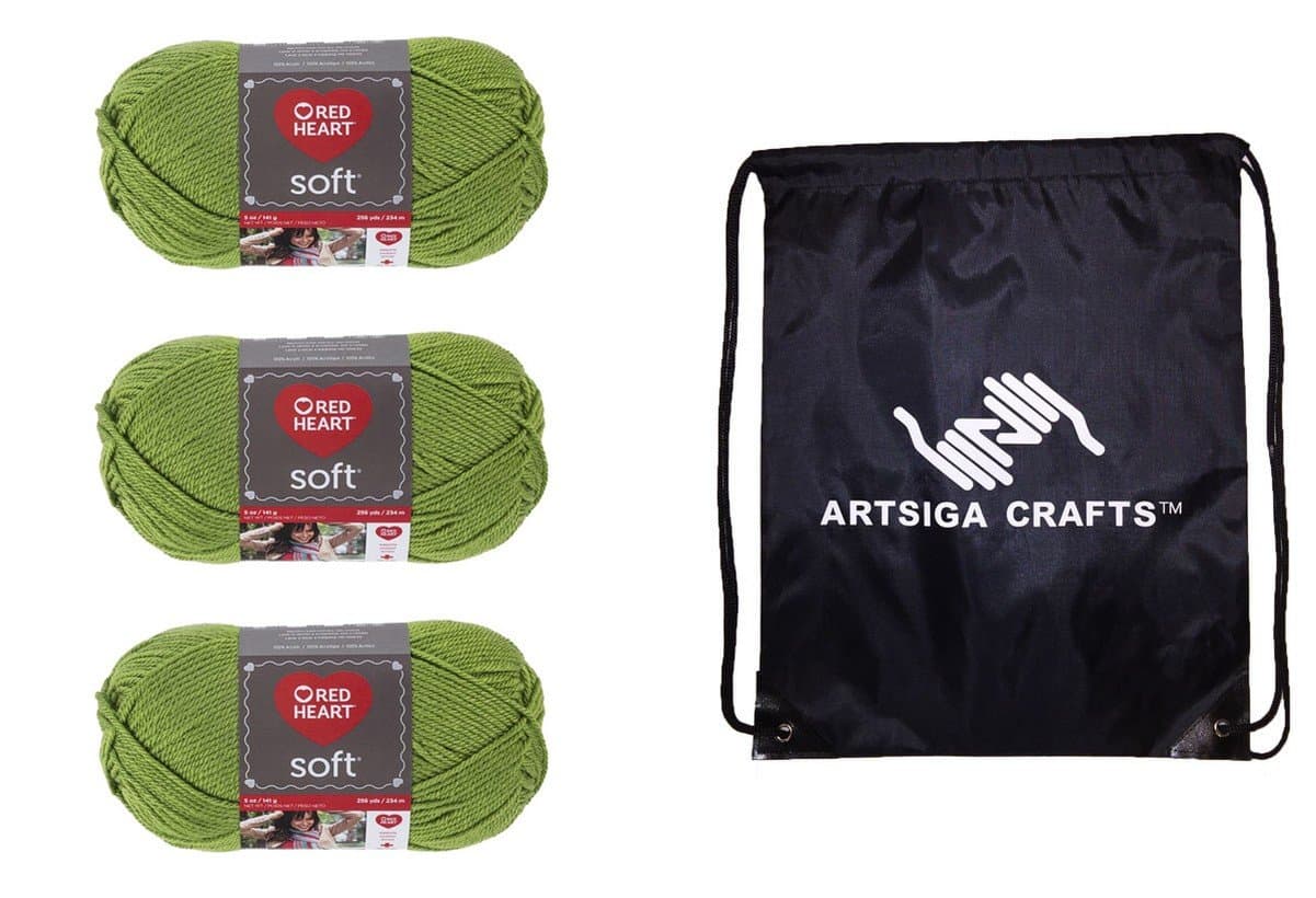 Red Heart Soft Guacamole E728-4420 (3-Skeins - Same Dye Lot) Worsted Medium #4 Acrylic Yarn for Crocheting and Knitting - Bundle with 1 Artsiga Crafts Project Bag