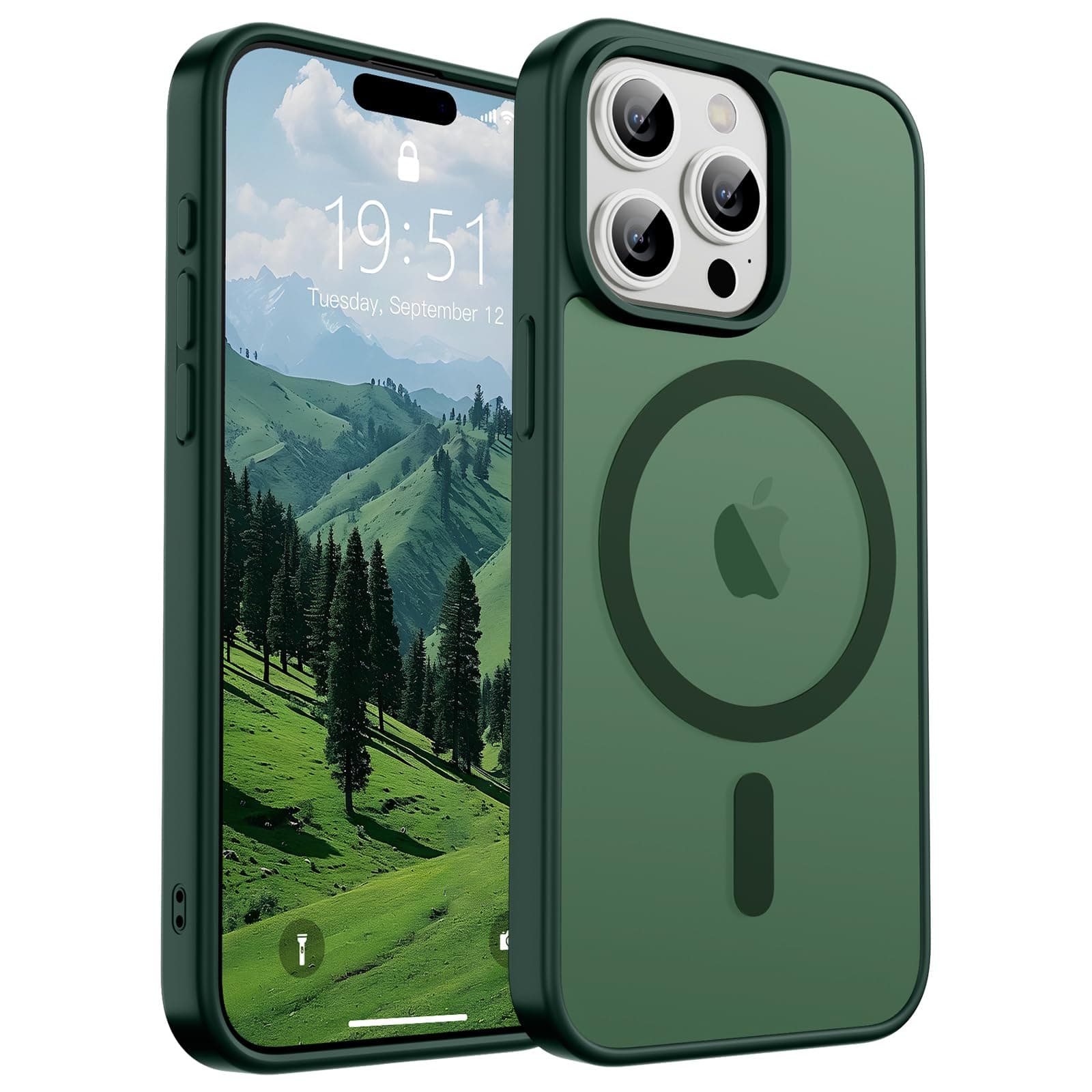 Magnetic for iPhone 15 Pro Max Case (Compatible with MagSafe) (Military Grade Drop Protection) Slim Translucent Matte Shockproof with Anti-Fingerprint Phone Case, Forest Green
