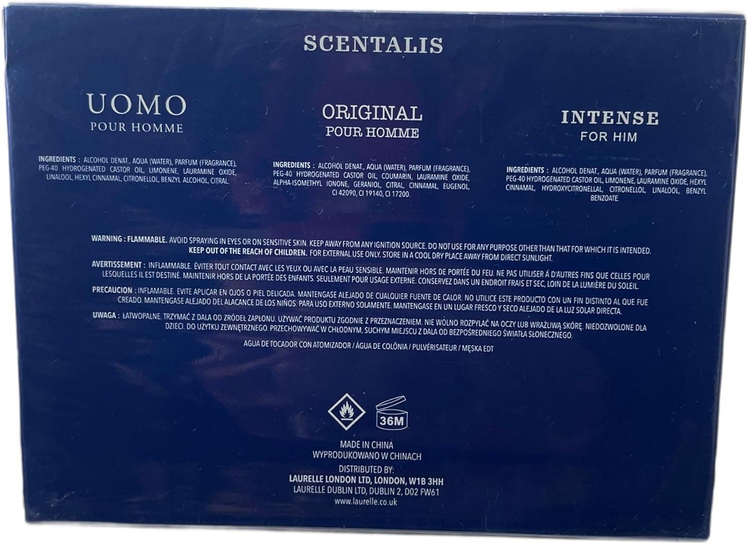 Scentalis 3 X 30ml Spray EDT Gift Set For Him Uomo, Original and Intense For Him