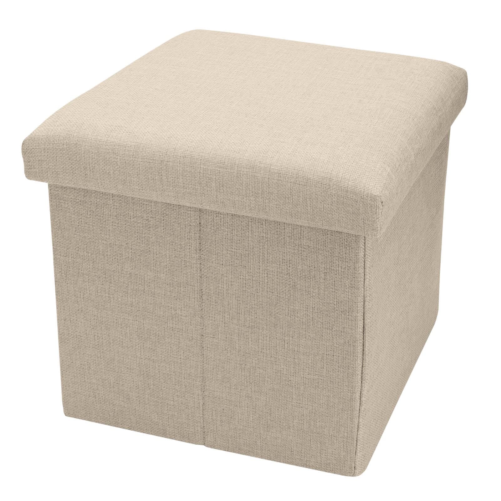 Queiting Folding Storage Ottoman 30 X 30 X 30 cm Portable Storage Seat Stool Cube Single Storage Chair with Removable Lid (Beige)