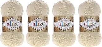 Hand Knitting Yarn 100% Acrylic Microfibre Alize Diva Silk Effect Yarn Crochet Art Lace Craft 4 Skeins 400g 1500m (1)