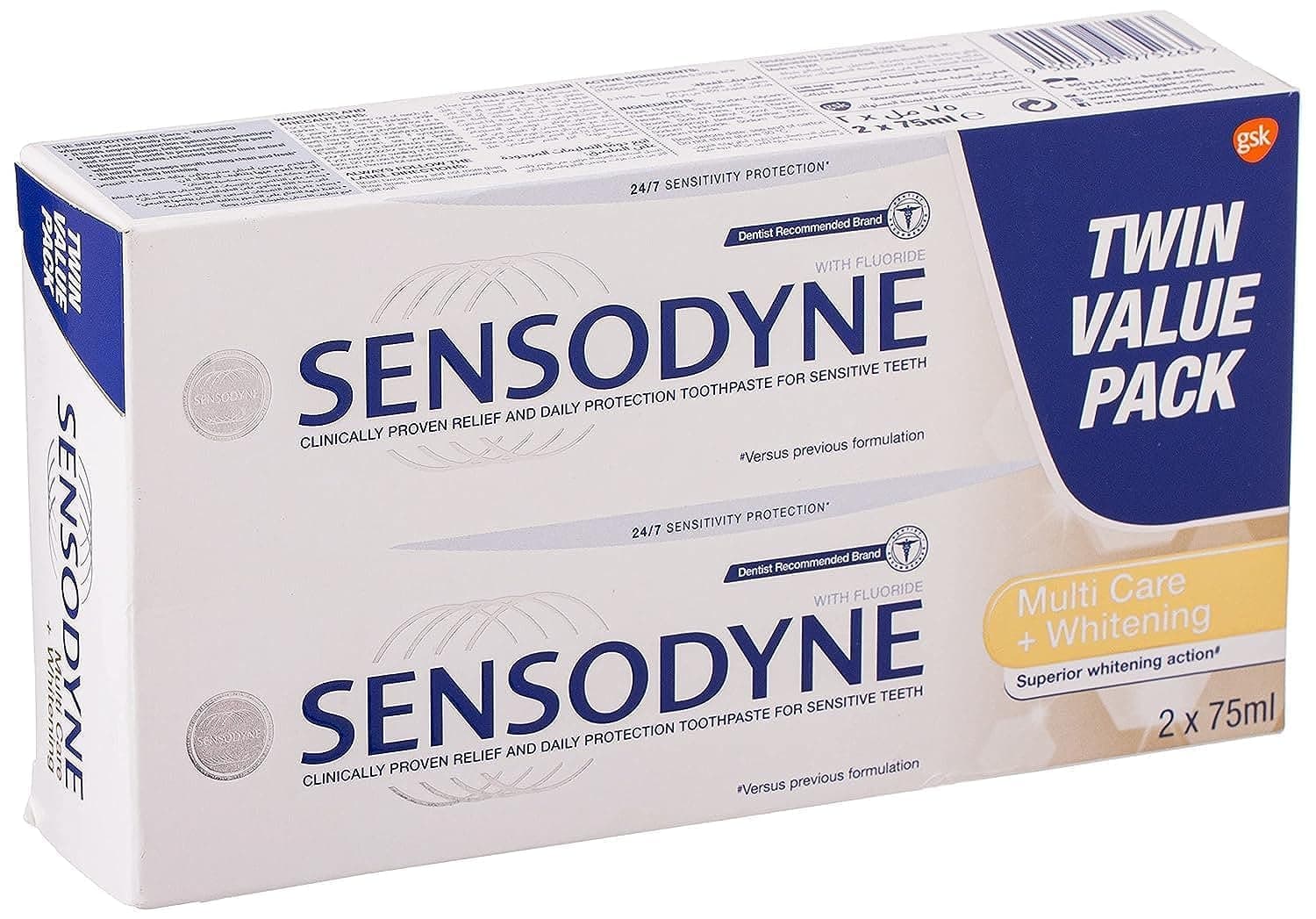 Sensodyne Multi Care + Whitening Toothpaste For Sensitive Teeth, Superior Whitening Action, 75Ml, Pack Of 2