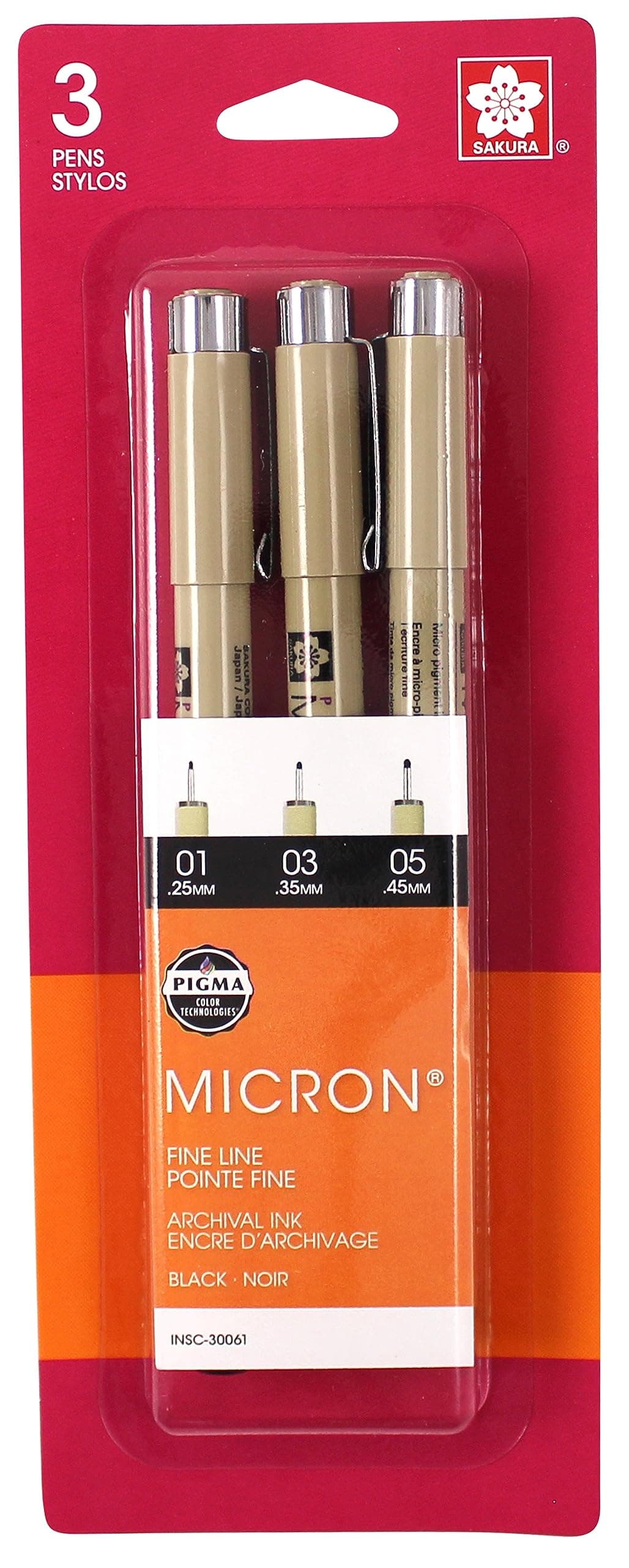SAKURA MICRON PEN .25/.35/.45 BLK 3CD