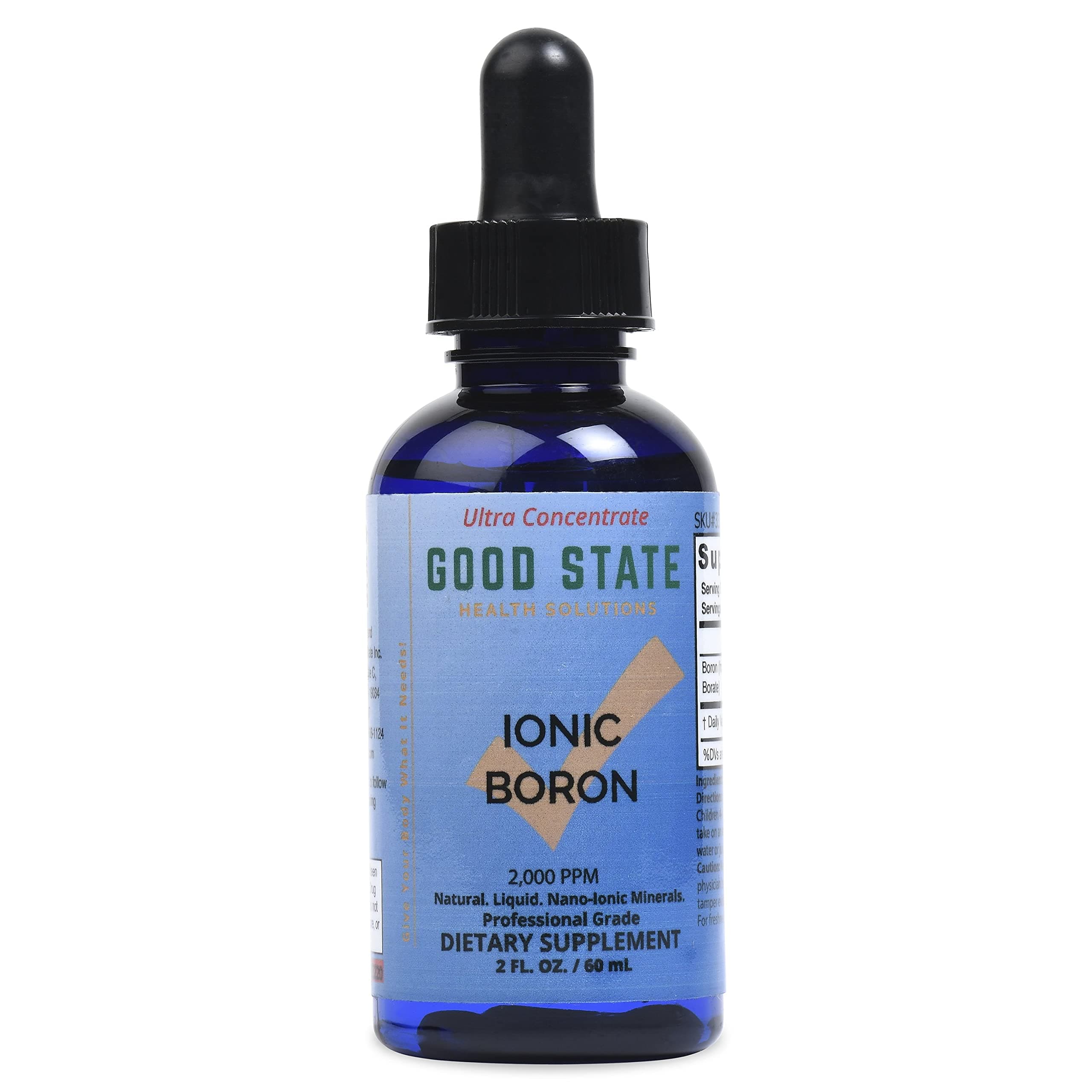 Good State | Ionic Boron | Natural | Liquid Concentrate | Nano Sized Mineral Technology | Professional Grade | 10 Drops Equals 1 mg | 1.6 Fl oz Bottle