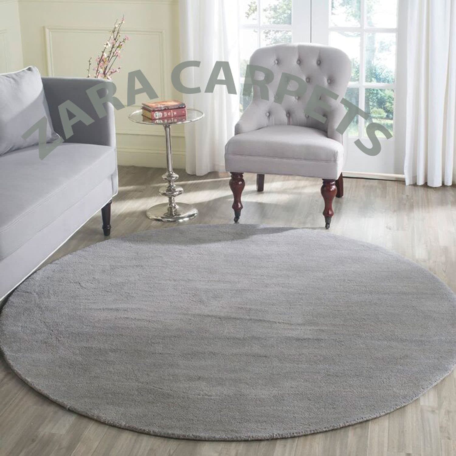 ZARACARPETS Solid Plain Exported Quality Hand Made Carpets and Rug Size 8x8 Round Diameter (8 by 8 Round) Grey