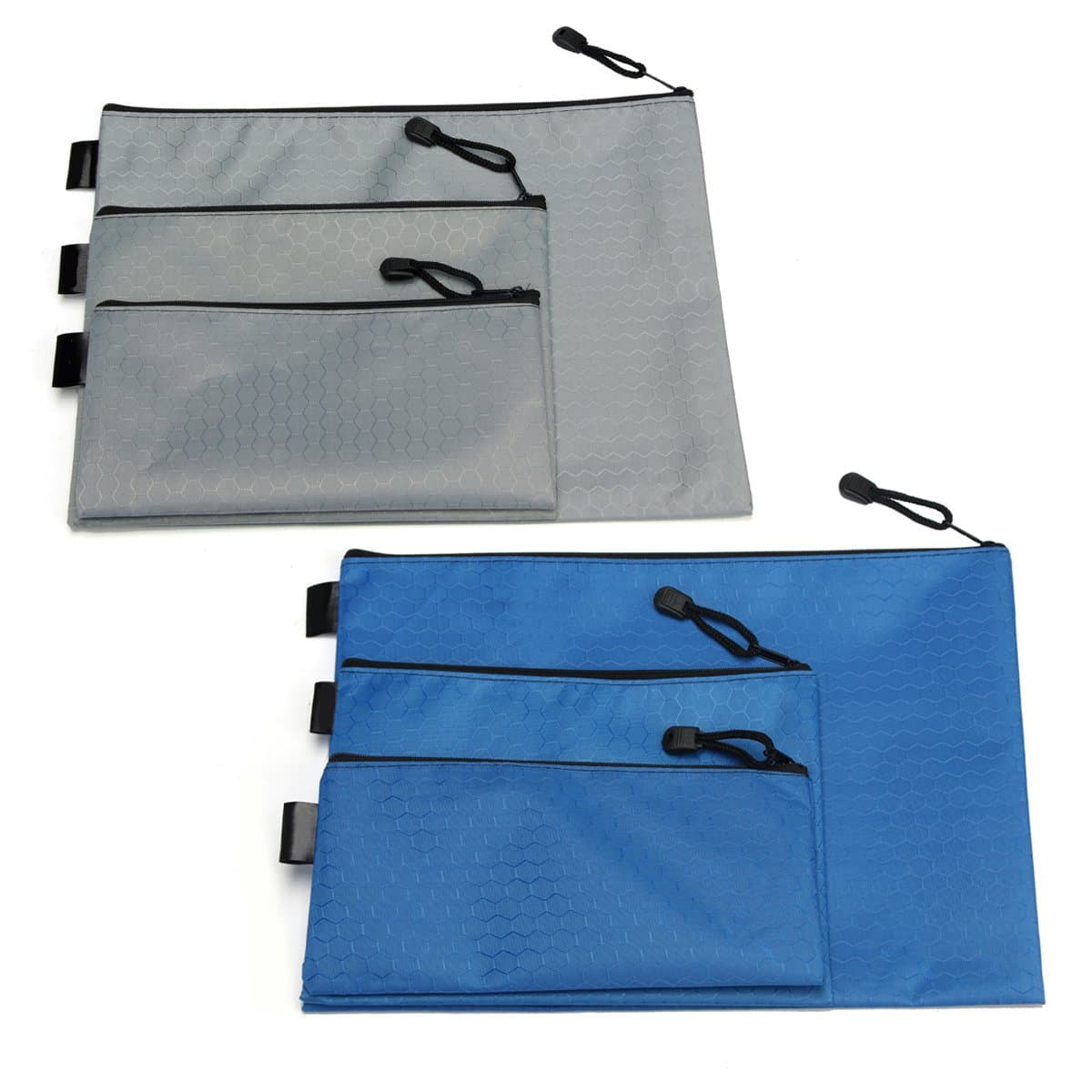 6 Pack Zipper File Bags, Documents Storage Bags Document File Holder for Office, School (A4, A5, A6 Size, Blue, Grey)