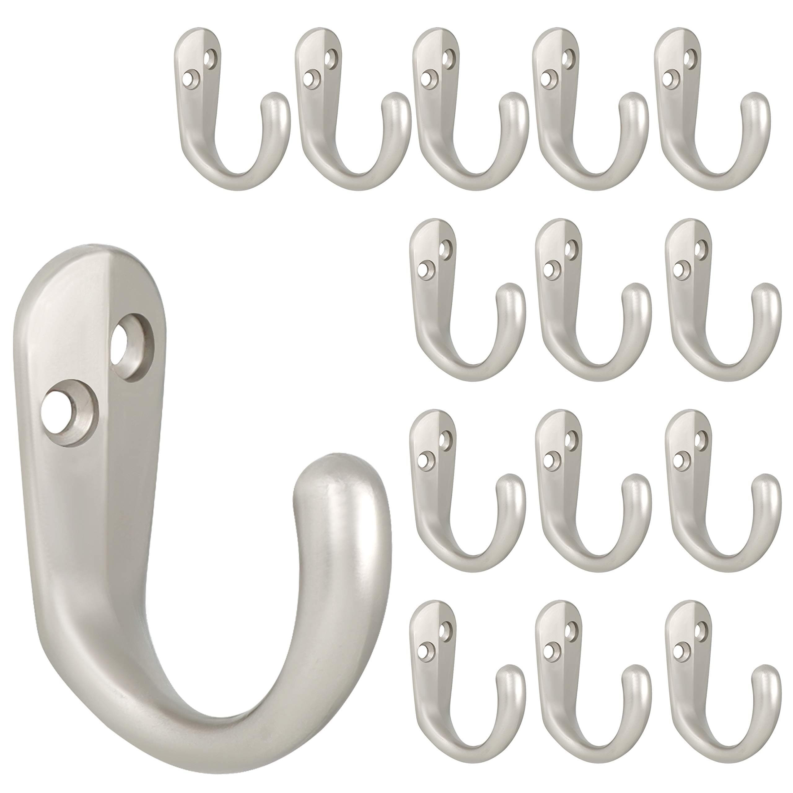 IBosins 15PCS Coat Hooks Wall Mounted Single Prong Robe Hook for Hanging Towel Hooks with 30 Screws for Bags, Hat, Cap, Scarf, Cup (Silvery)