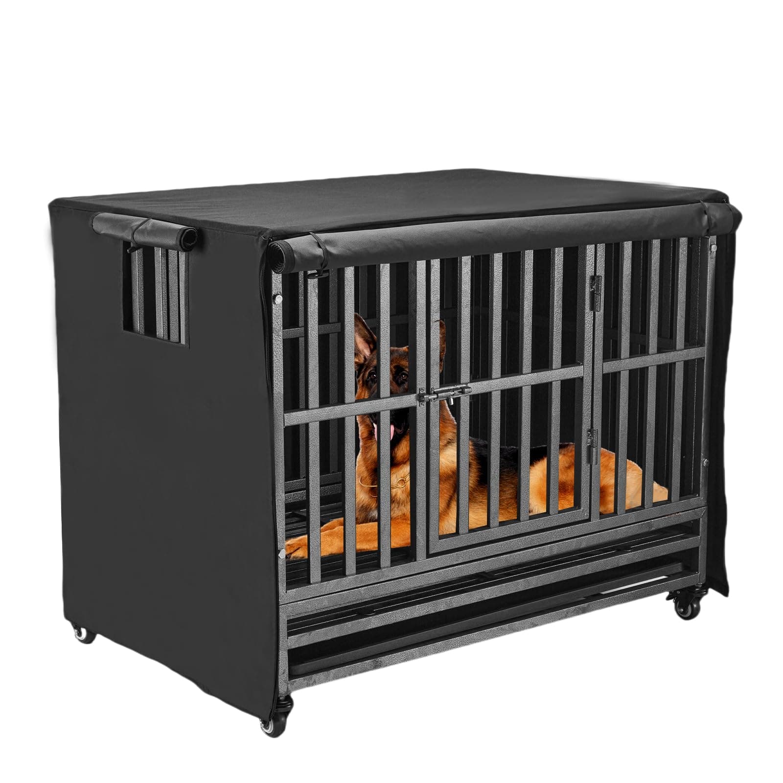 48 inch Heavy Duty Dog Crate Covers Durable 600D Polyester Insulated Dog Kennel Cover Soundproof Windproof Rainproof Shading Fit for Wire Dog Cage Covers with Breathable Side Window ( ONLY COVER)