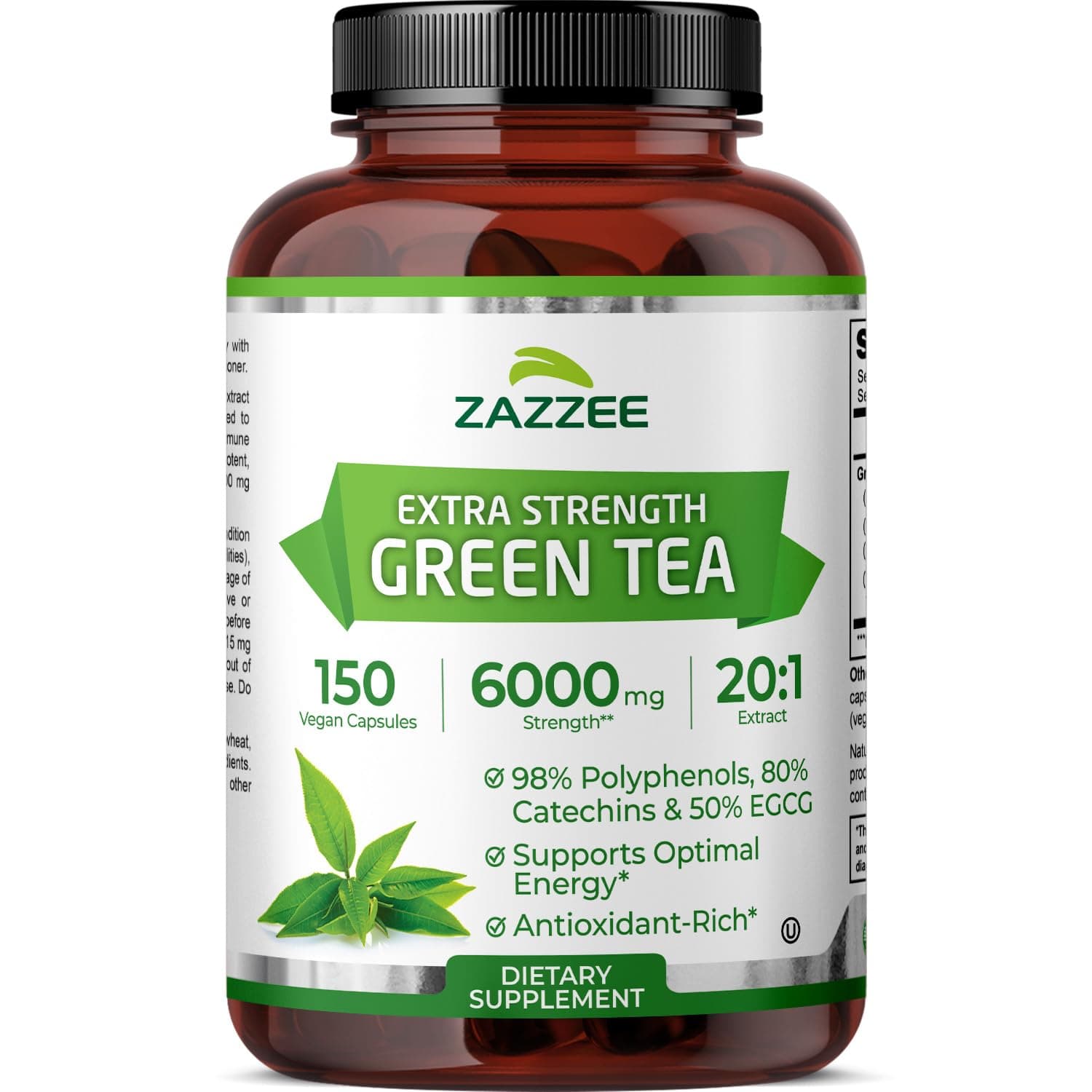 Extra Strength Green Tea 20:1 Extract, 50% EGCG, 98% Polyphenols, 80% Catechins, 150 Vegan Capsules, 5 Month Supply, Certified Kosher, Antioxidant & Metabolism Support, Non-GMO, Made in the USA