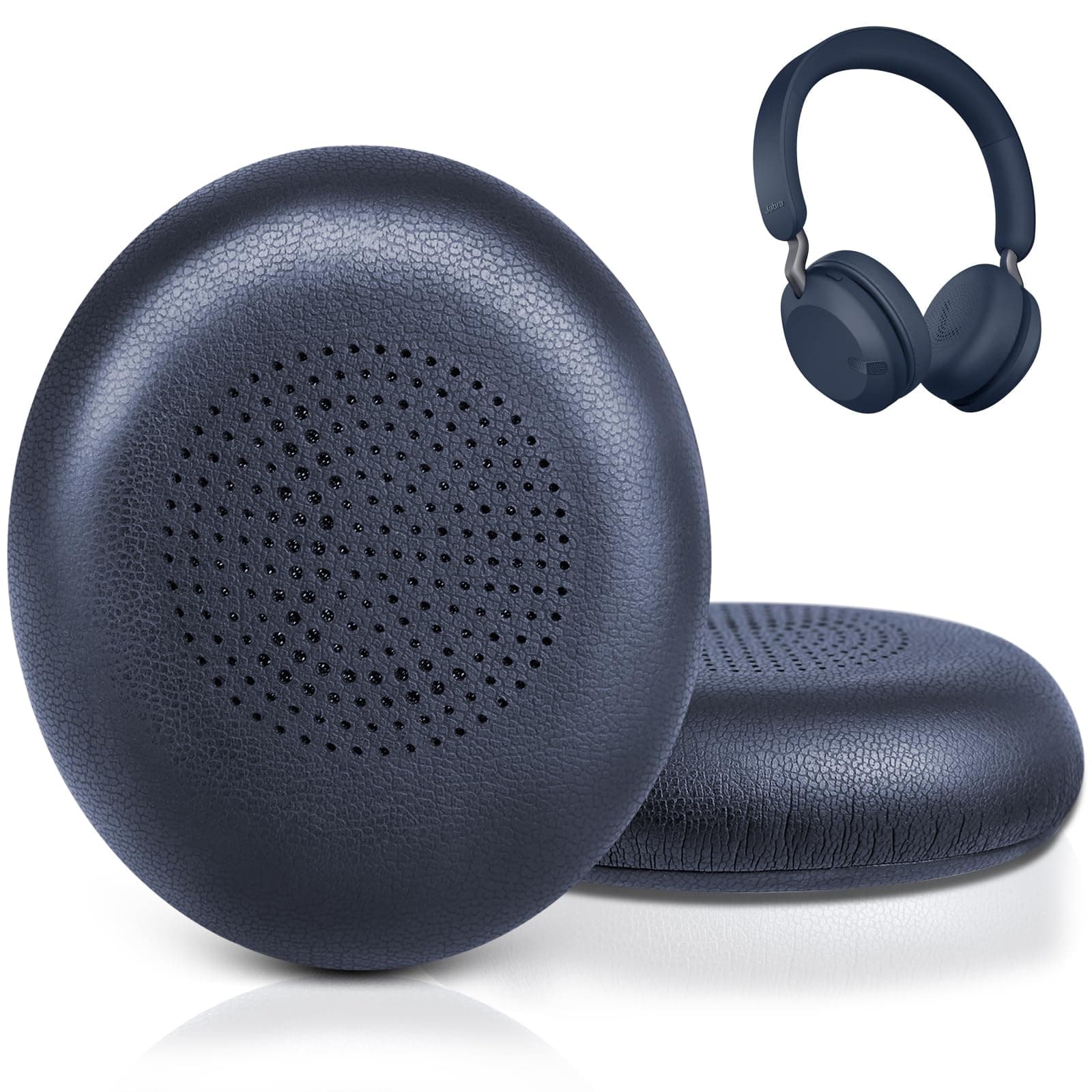 Ear Pads for Jabra Elite 45h - Replacement Ear Cushions for Evolve2 65 40 MS UC USB On-Ear Wireless Headphones - Protein Leather Memory Foam (Navy Blue)