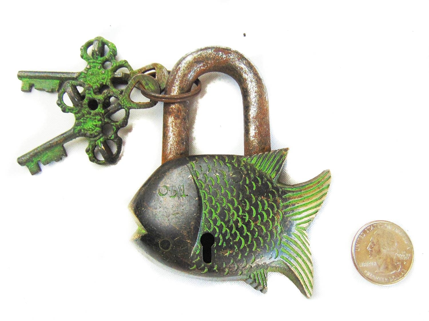 Fish Monastery Lock - Solid Brass with Natural Patina in a Beautifully Ornate Padlock. Ornamental Antique Handcrafted Locks for Security and Style