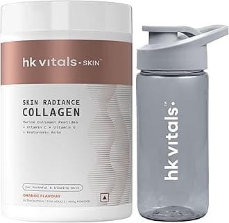 HealthKart hk vitals Marine Collagen Supplement (Orange, 400g) & Sipper Bottle (Teal, 300ml) Combo Pack | With Vitamin C & E | For Healthy Skin, Hair & Nails