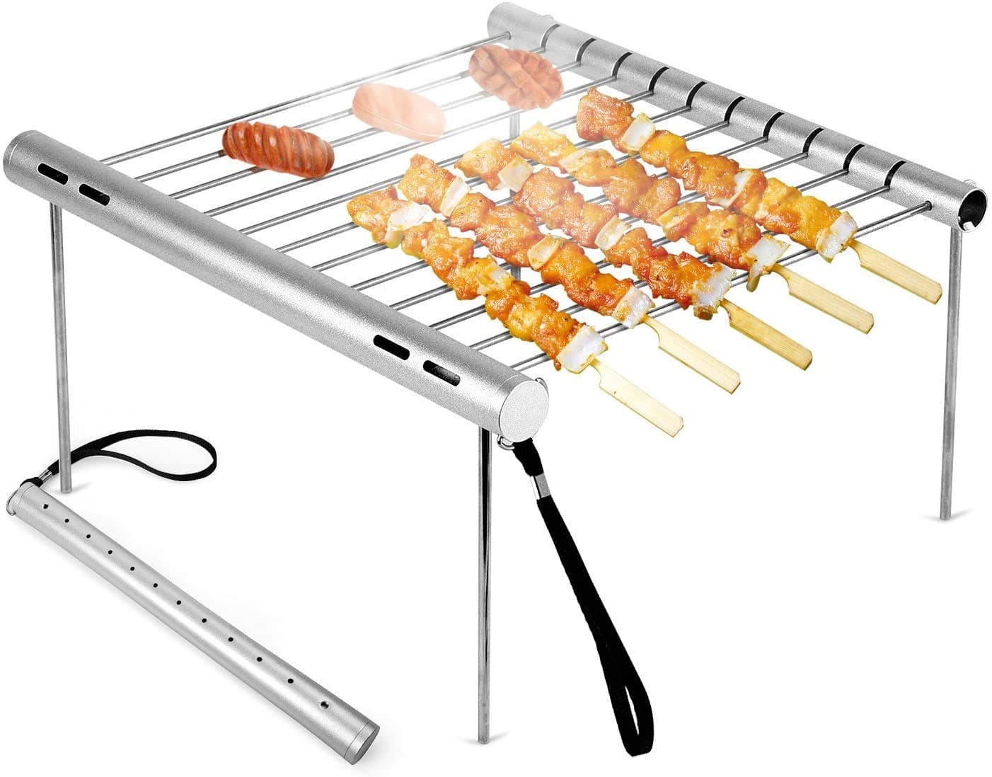 Lucario Grill Stack Rack, Portable Compact Folding Stainless Steel Camping BBQ Tube Roaster Stand for Cooking Outdoor Backpackers