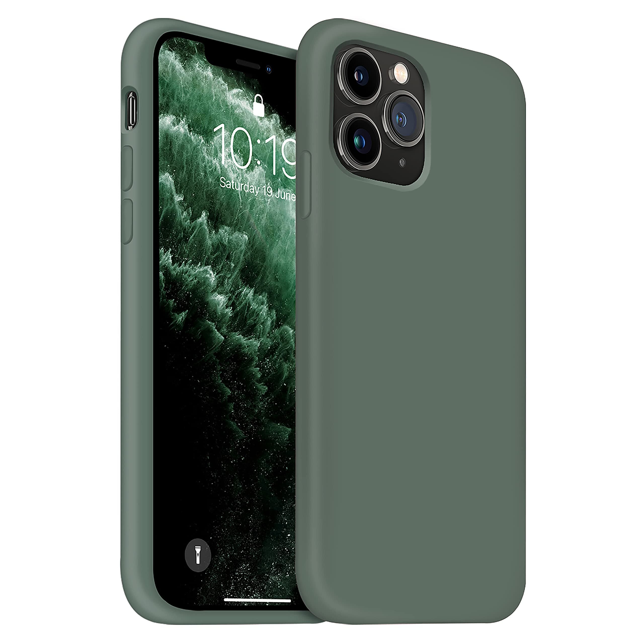 OuXulDesigned for iPhone 11 Pro Case, Liquid Silicone Phone Case Compatible with iPhone 11 Pro 5.8 inch, Full Body Slim Soft Microfiber Lining Protective Case (Forest Green)