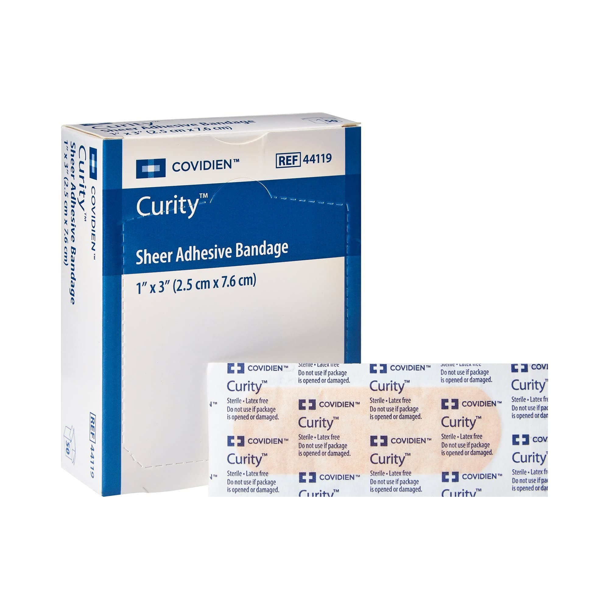 Curity Sheer Plastic Adhesive Bandage Sterile 1 x 3 50 per Box