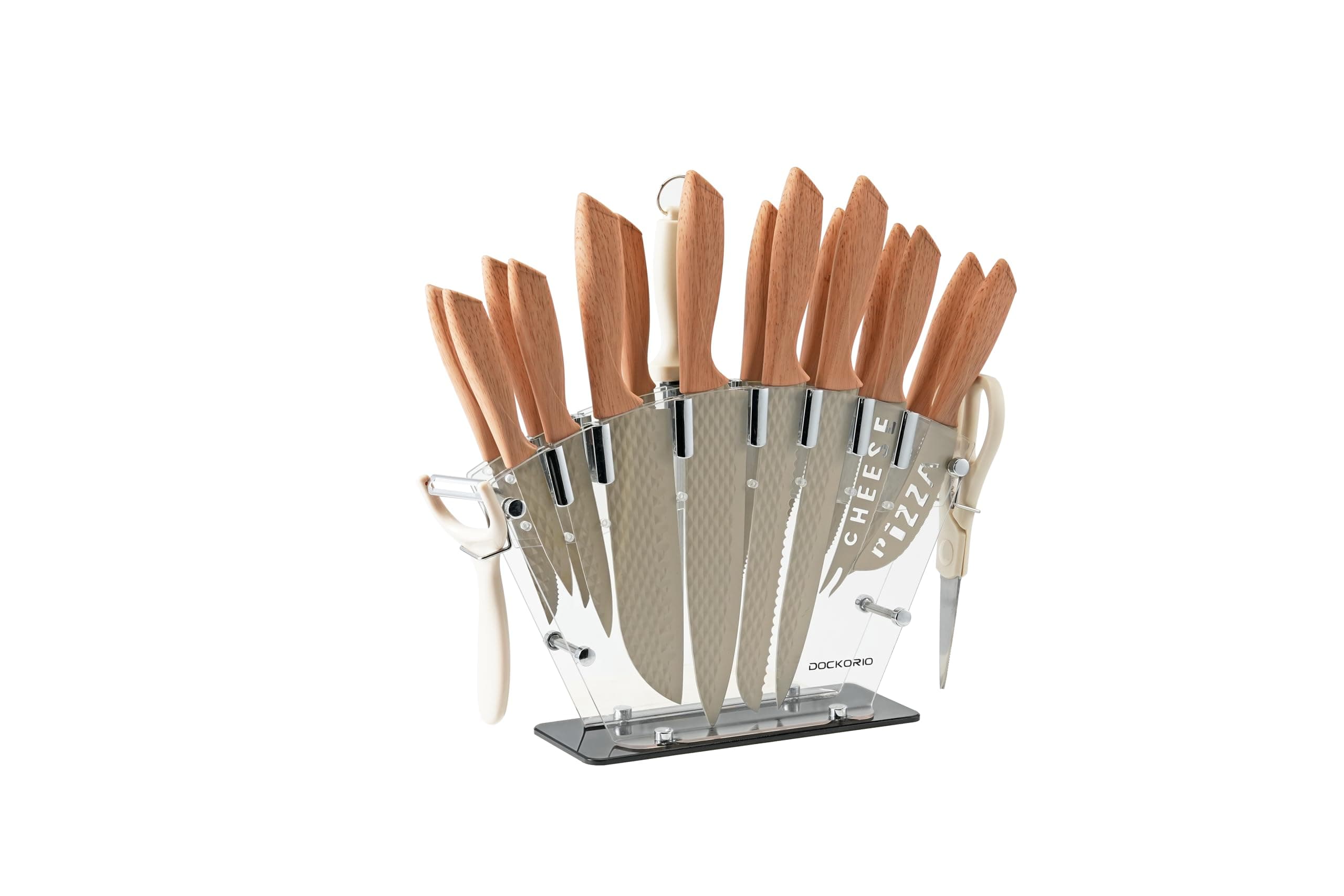 Kitchen Knife Set, 19 PCS High Carbon Stainless Steel Sharp Includes 6PCS Serrated Steak Knife Set, Chef's Knife, Bread Knife, Scissors, Knife Sharpener with Holder