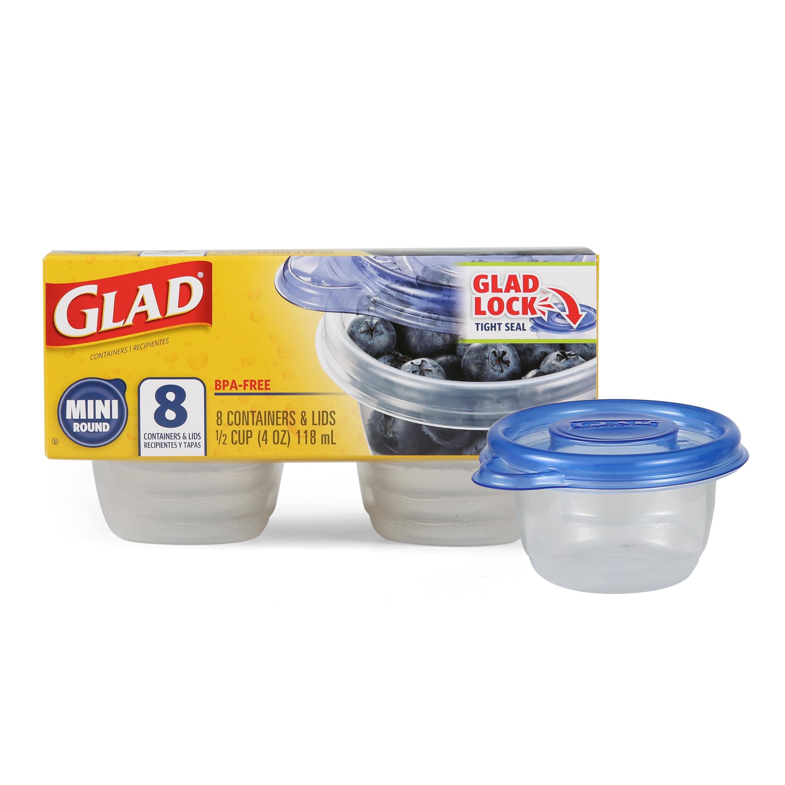 Gladware Mini Round Food Storage Container With Lid - 8 Pieces (02406)