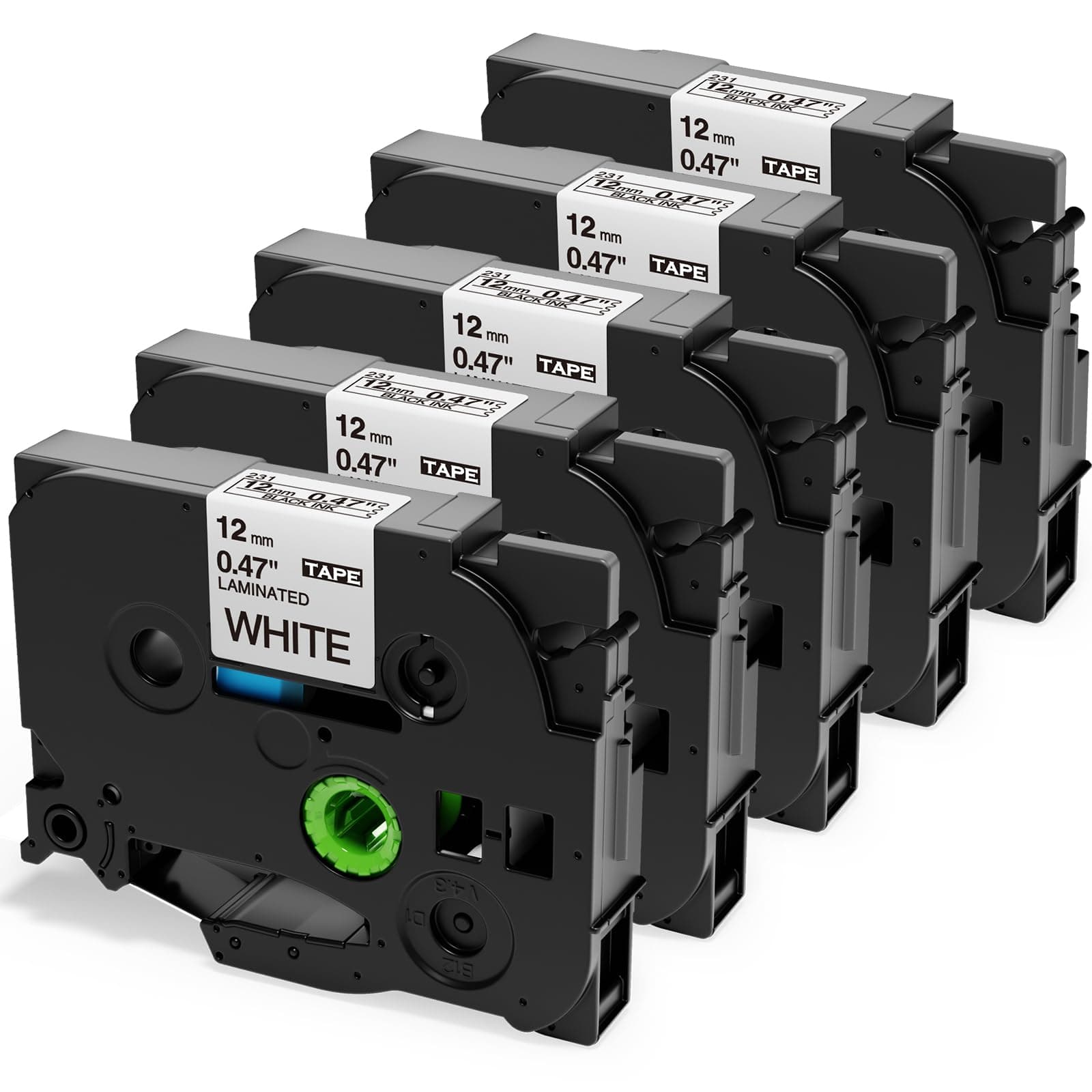 Labelife 5-Pack Label Maker Tape Replacement for Brother TZe231 Ptouch Tape TZe Label Tape 12mm 0.47 Inch Laminated White Label Maker Tape TZe-231 for P Touch PT-D210 PTH110 PT-D220 PTD600, 26.2 Feet