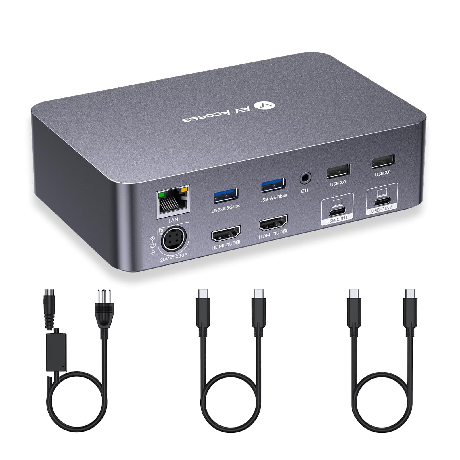 AV Access KVM Switch Dock 2 Monitors 2 Laptops, 4K KVM Switch Dual HDMI Monitor, 2 USB-C MST Ports, 60W PD for Each PC, 1G Ethernet, EDID Emulation, 2K@144Hz,1080P@240Hz,Ideal for Home Office & Gaming