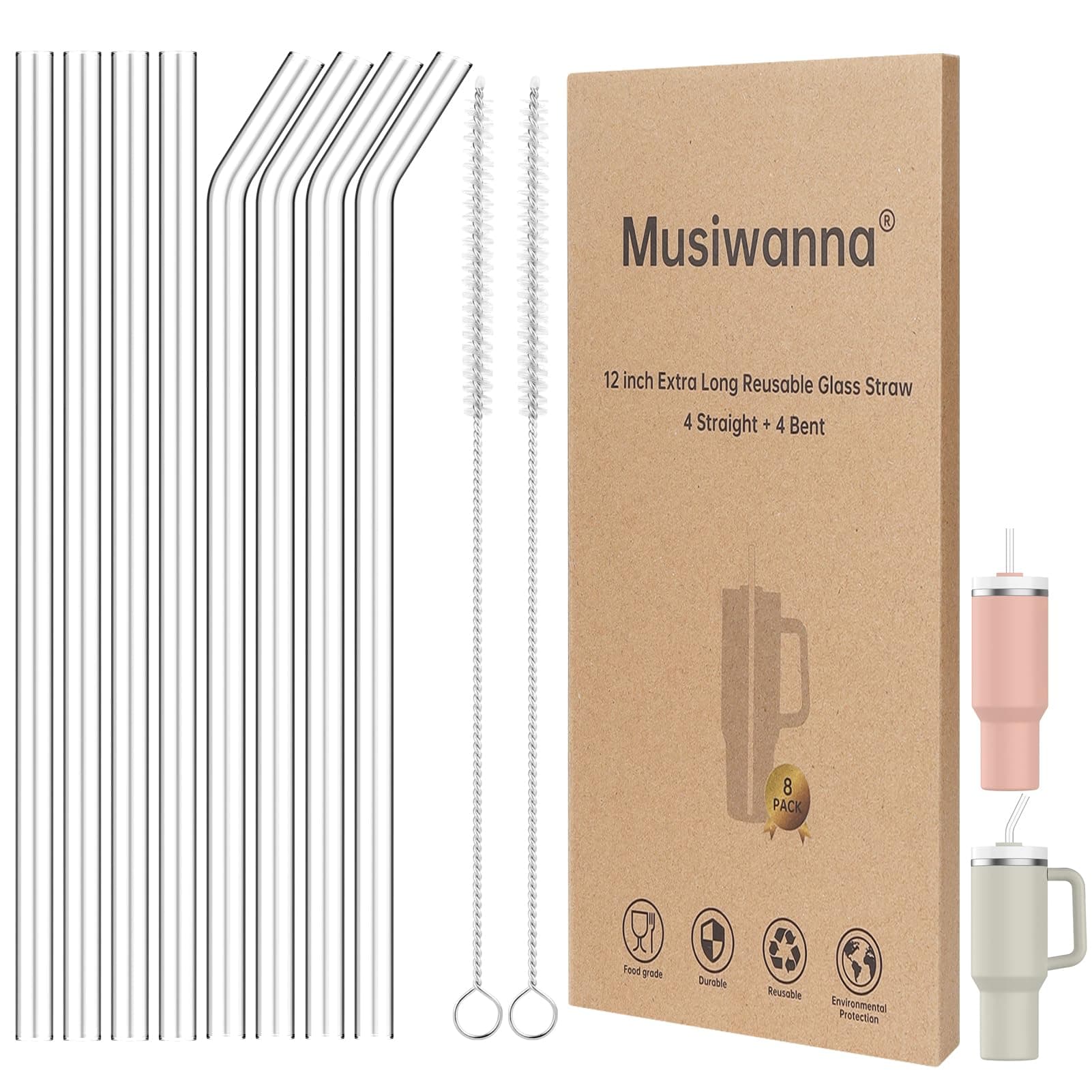 Replacement Glass Straws for Stanley Cup 40oz 8Pcs