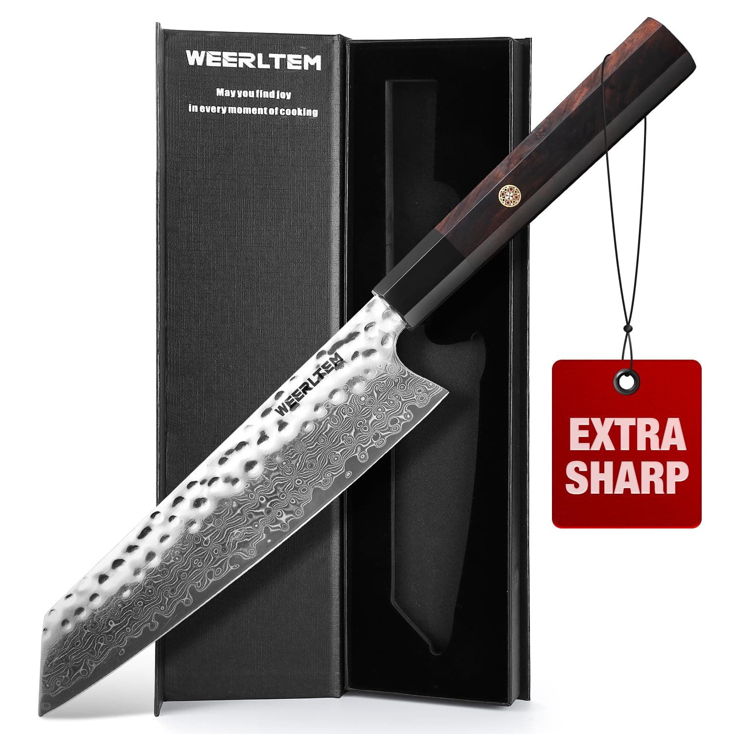 Kiritsuke Chef Knife 8 Inch, Hand-forged 67-Layer VG10 High Carbon Steel Japanese Damascus Chef Knife, Ultra Sharp Hammered Damascus Chef Knife with Octagonal Ebony Handle & Gift Box