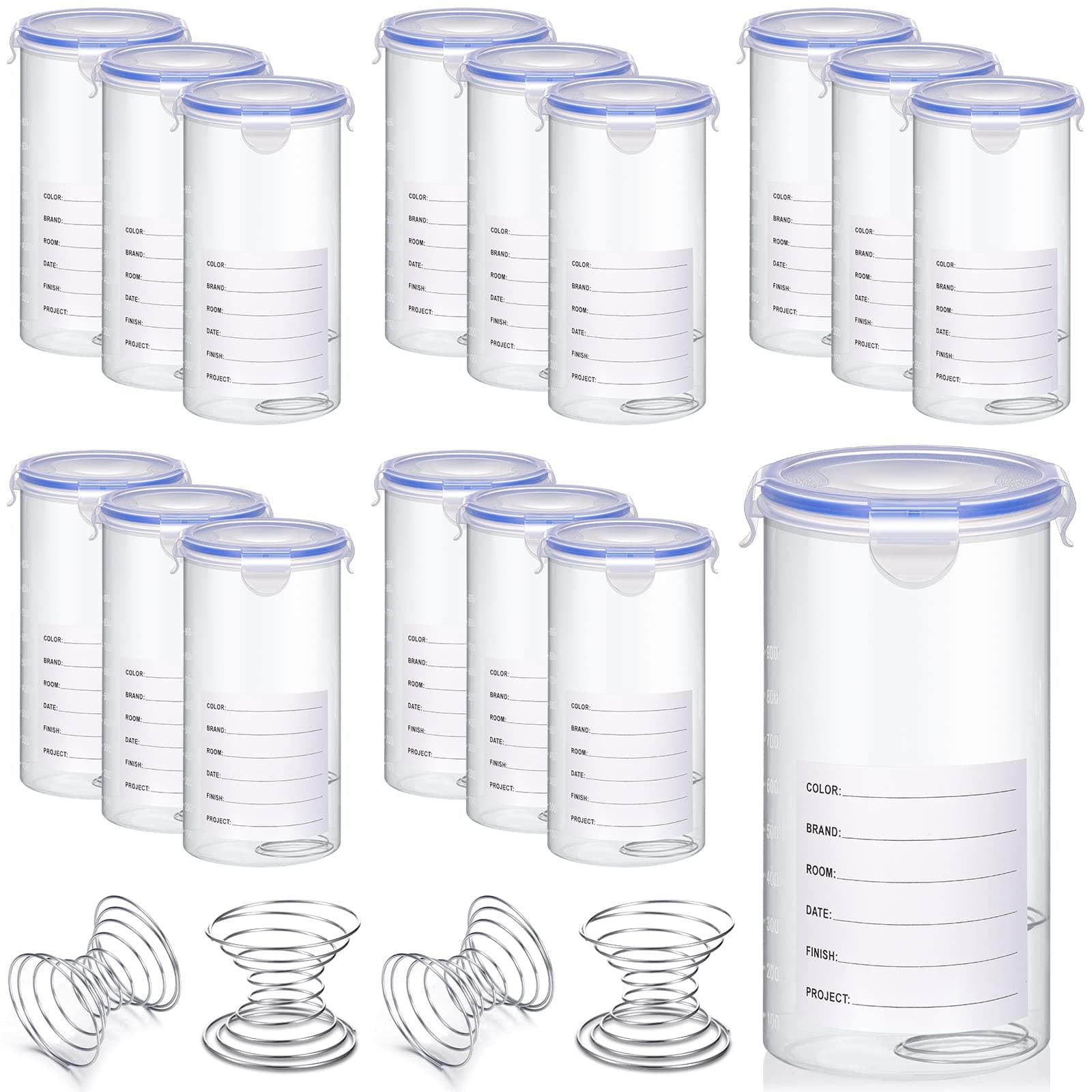 16 Sets Plastic Paint Containers with Lids Airtight Paint Container with Stainless Steel Mixing Ball Touch up Paint Cups Paint Storage Containers Paint Container for Repainting Paint, 1500 ml