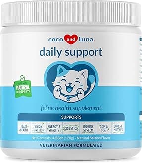Daily Support Multivitamin for Cats - 4oz Powder - L-Lysine, Taurine, and Spirulina for Immune Support and Eye Health - Fish Oil & Vitamins for Skin and Heart Health. (for Cats)