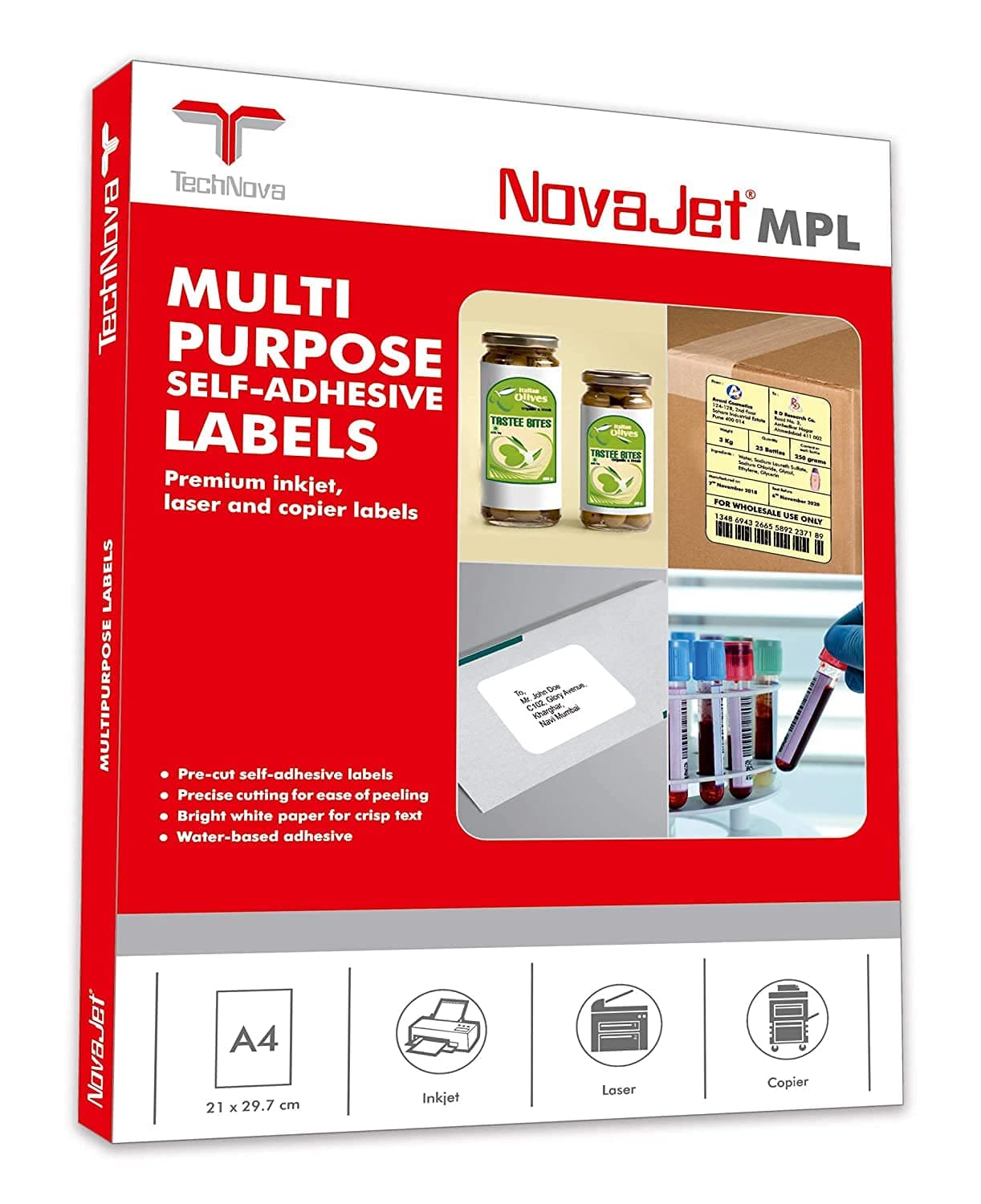 NovaJet Multipurpose Label for Inkjet/Laser Printer 1 Label (Size of Lable 210 mm x 288 mm) in A4 Sheet (100 Sheet)