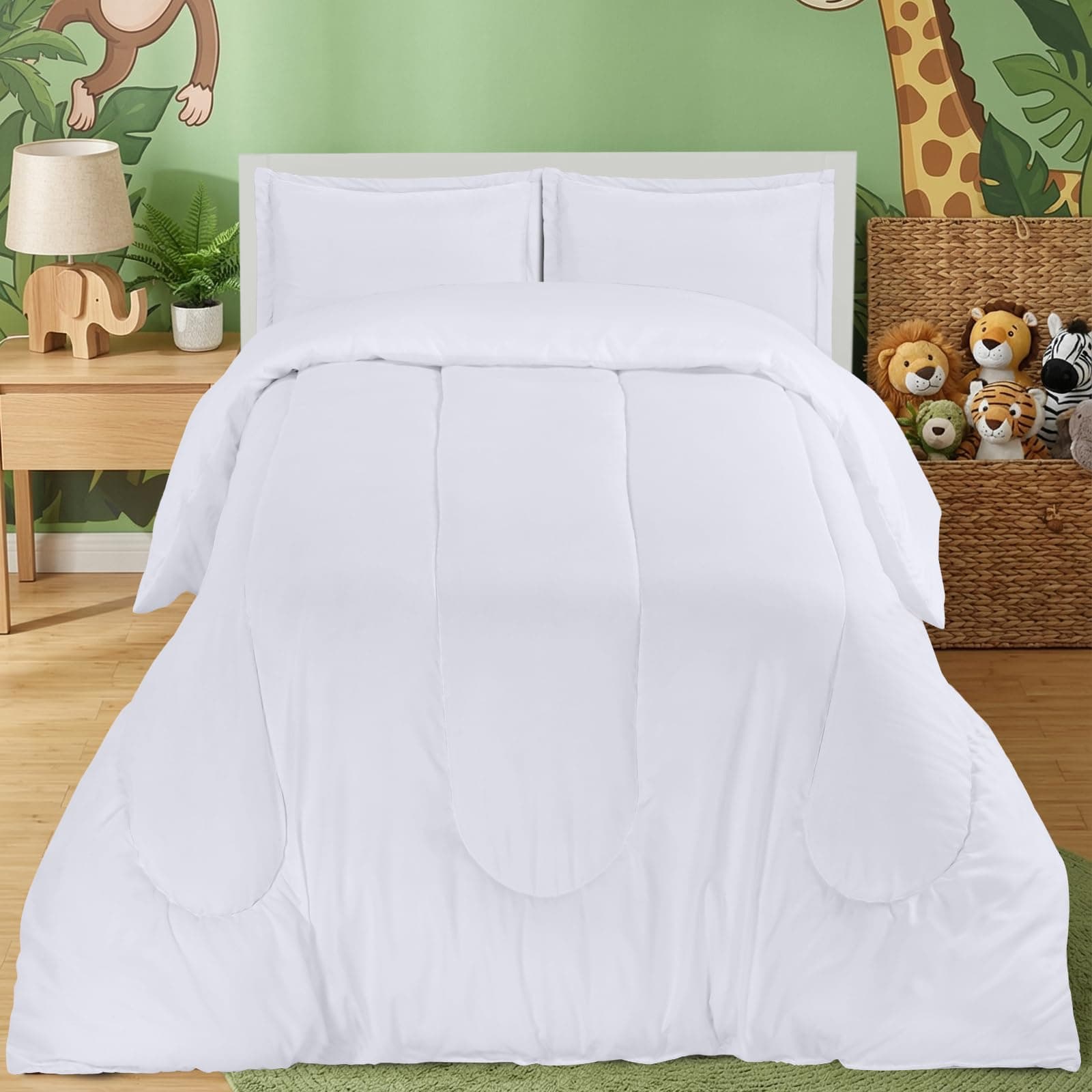 Utopia Bedding White Kids Comforter Set with 2 Pillow Shams, 3 Piece Soft Microfiber Twin Bed Comforter with Pillow Shams, Printed Kids Bedding for Boys and Girls, Lightweight, Breathable,Easy Care