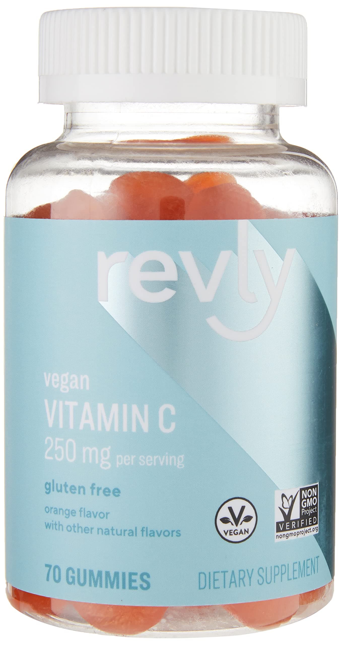 Amazon Brand - Revly Vitamin C, 250 mg per Serving (2 Gummies), 70 Gummies, Supports Healthy Immune System, Vegan, Non-GMO