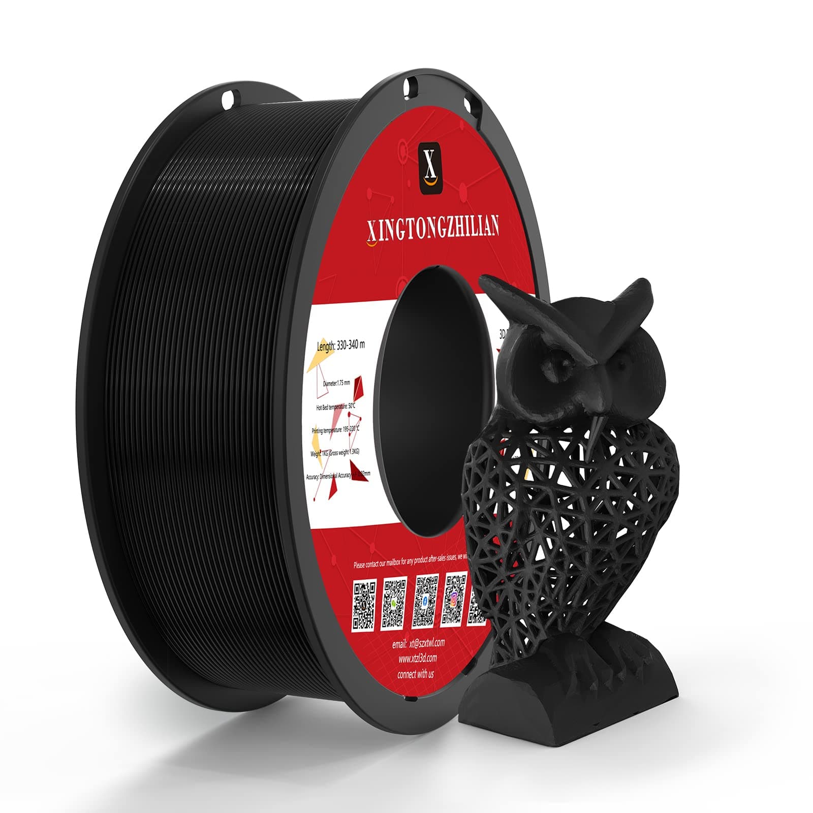 PLA 3D Printer Filament, PLA Filament 1.75mm for 3D Printing, Dimensional Accuracy +/- 0.02mm, Black 1kg Spool (2.2lbs)