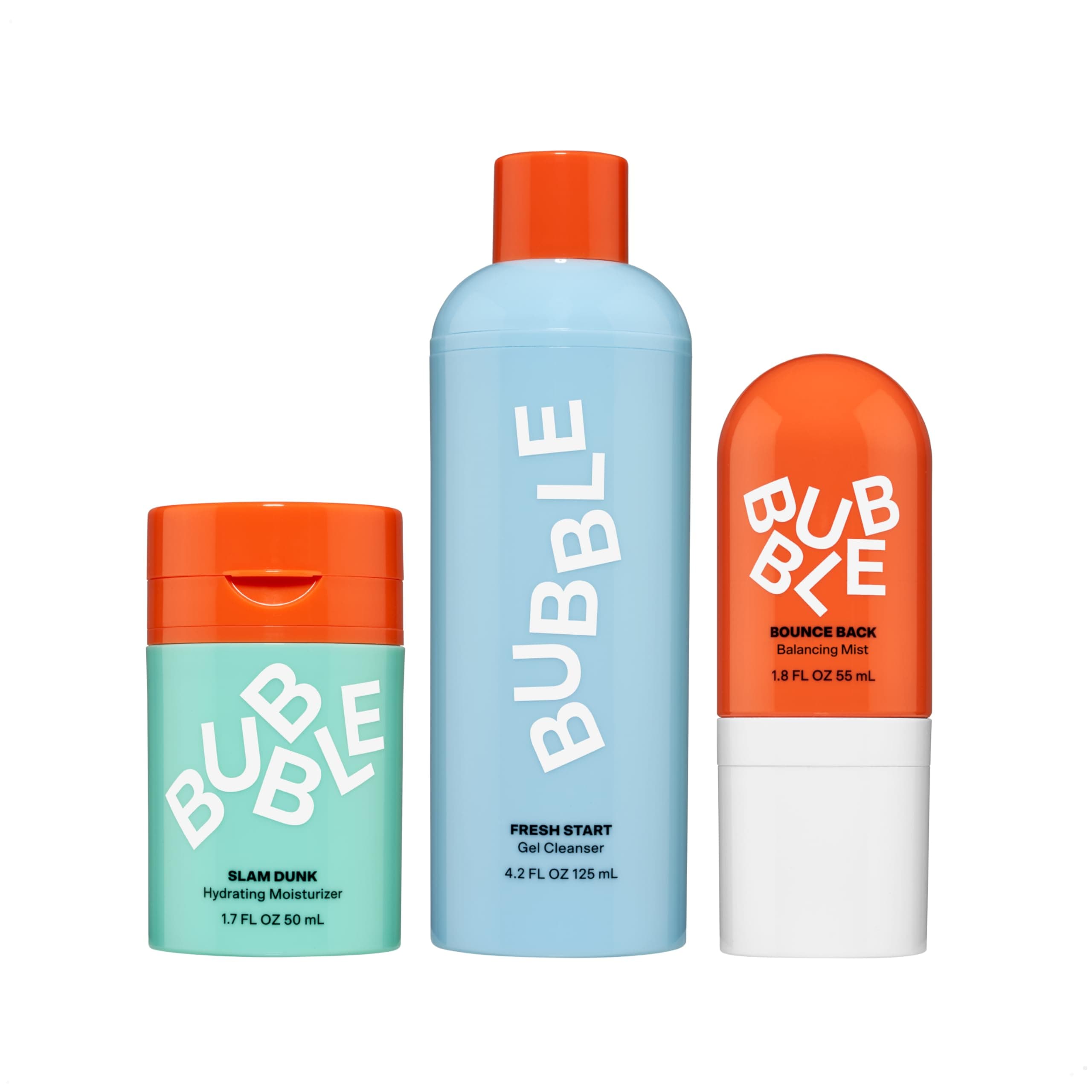 Bubble Skincare Daily Routine Set: Fresh Start PHA Gel Face Wash (125ml), Bounce Back Toner Mist (55ml), Slam Dunk Hydrating Face Lotion (50ml) - Gentle Skincare for Teens & Adults